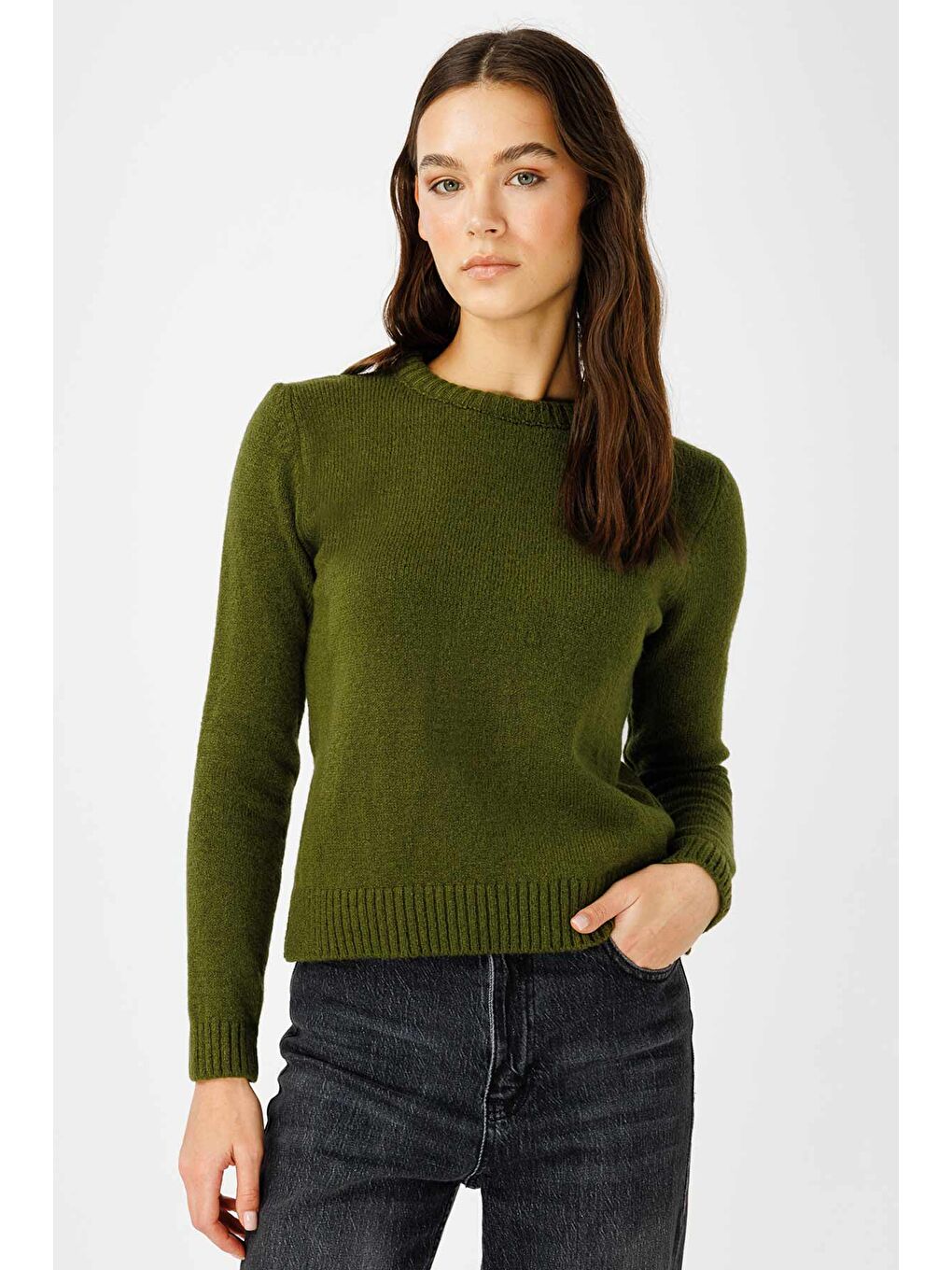 Bisiklet Yaka Fit Triko Çimen Yeşili Kazak-2