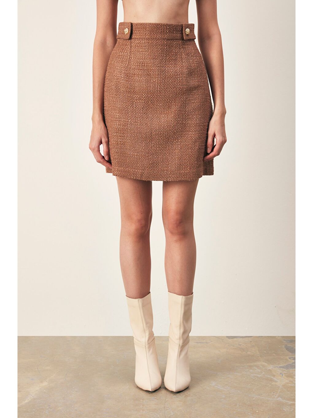 Kahverengi Mini Boy Tüvit Etek - Kahve-4