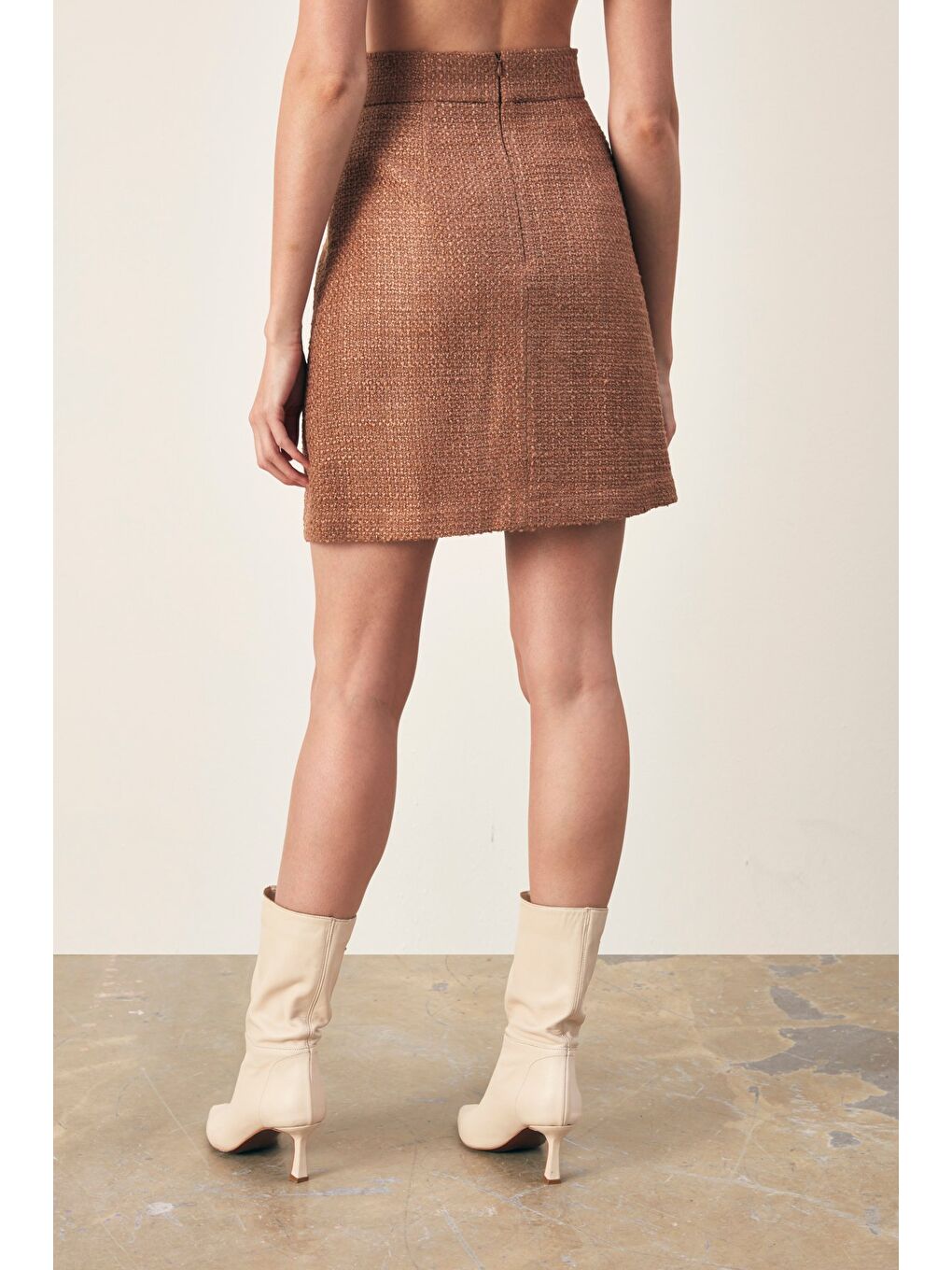 Kahverengi Mini Boy Tüvit Etek - Kahve-5