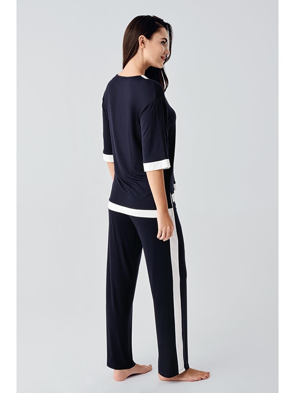 Lacivert Kısa Kollu Esnek Viskoz Pijama Takım 17213-3