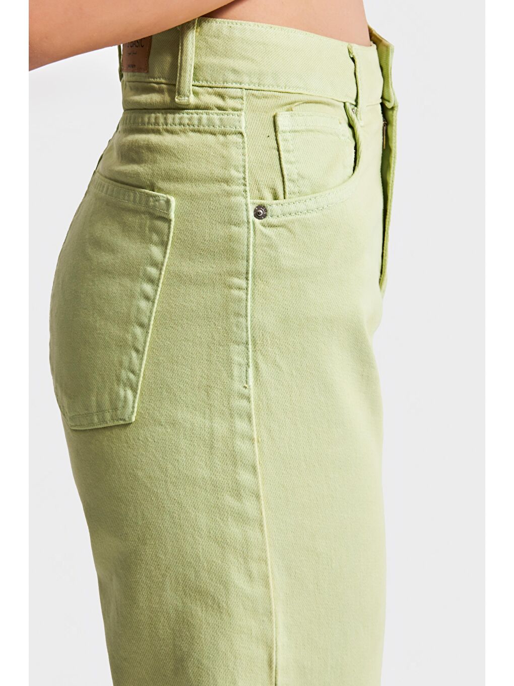 Kadın Fıstık Yeşili Renk 6s5-121 Straight Fit Yüksek Bel %100 Pamuk İç Boyu 80cm Denim Jean-3