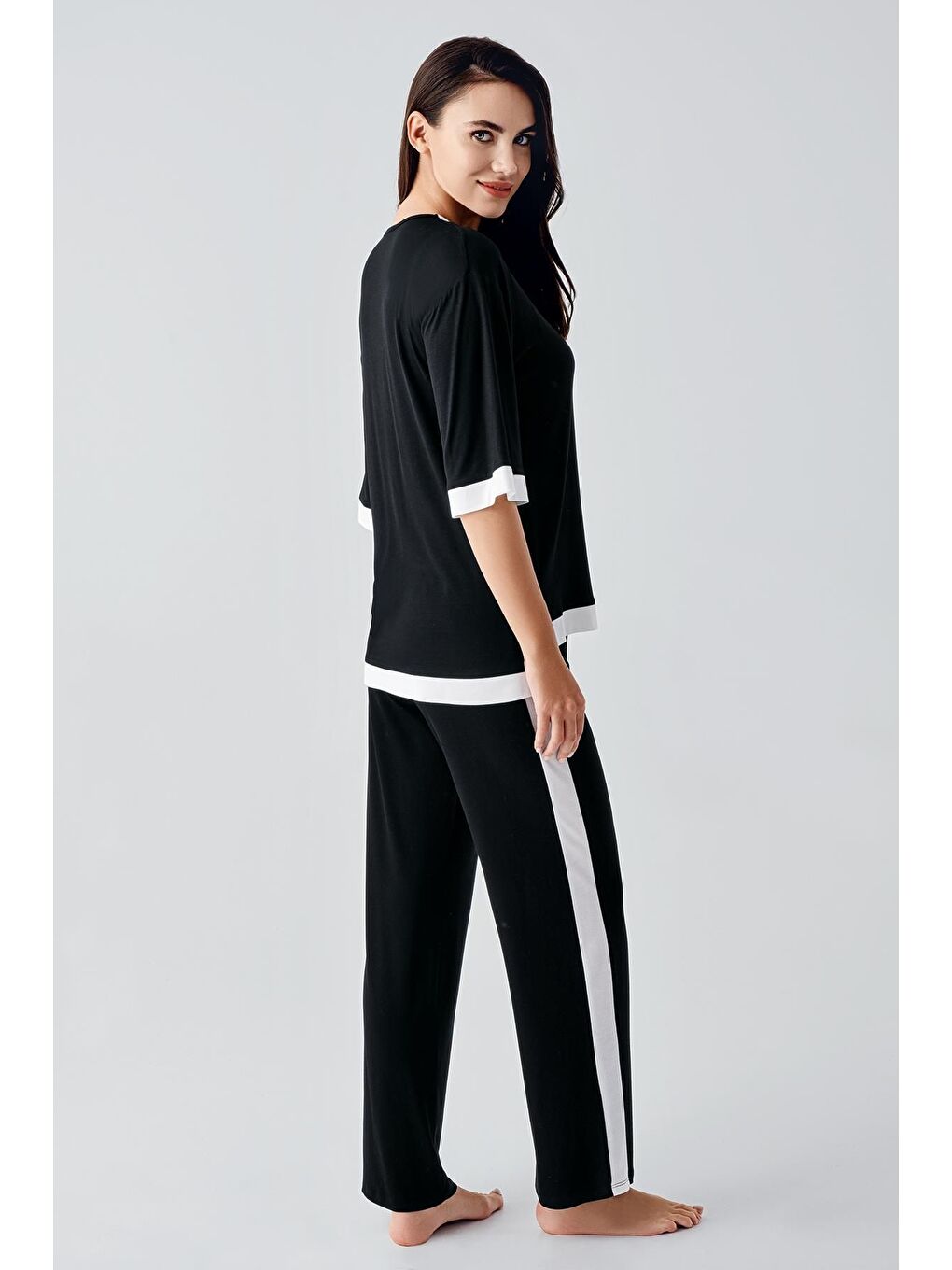 Siyah Kısa Kollu Esnek Viskoz Pijama Takım 17213-2