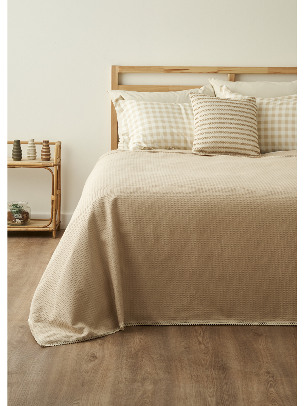 Stormi Pamuklu Çift Kişilik Waffle Pike Bej (200x220 Cm)-1