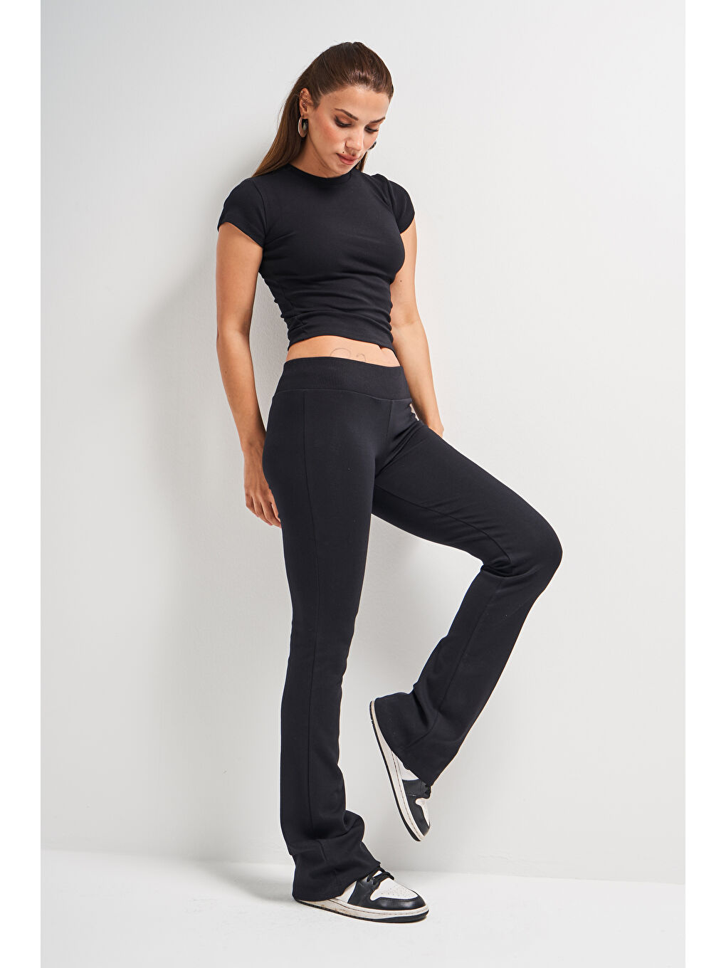 Kadın Siyah Renk s5-1 Süper Esnek Kumaş %100 Pamuk Bisiklet Yaka Basic Body-4