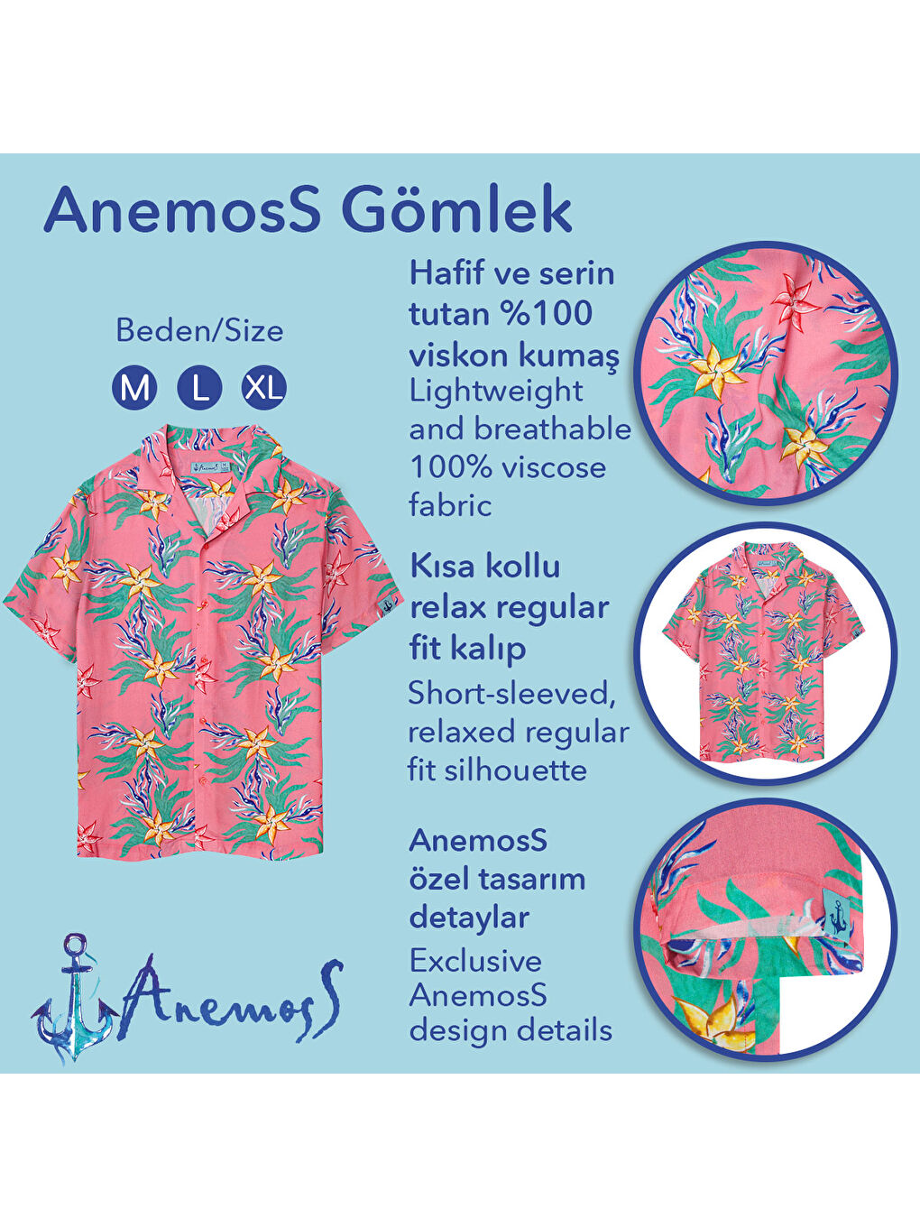 Karışık Mercan Desenli %100 Viskon Yumuşak Nefes Alabilir Kumaşlı Erkek Gömlek-7