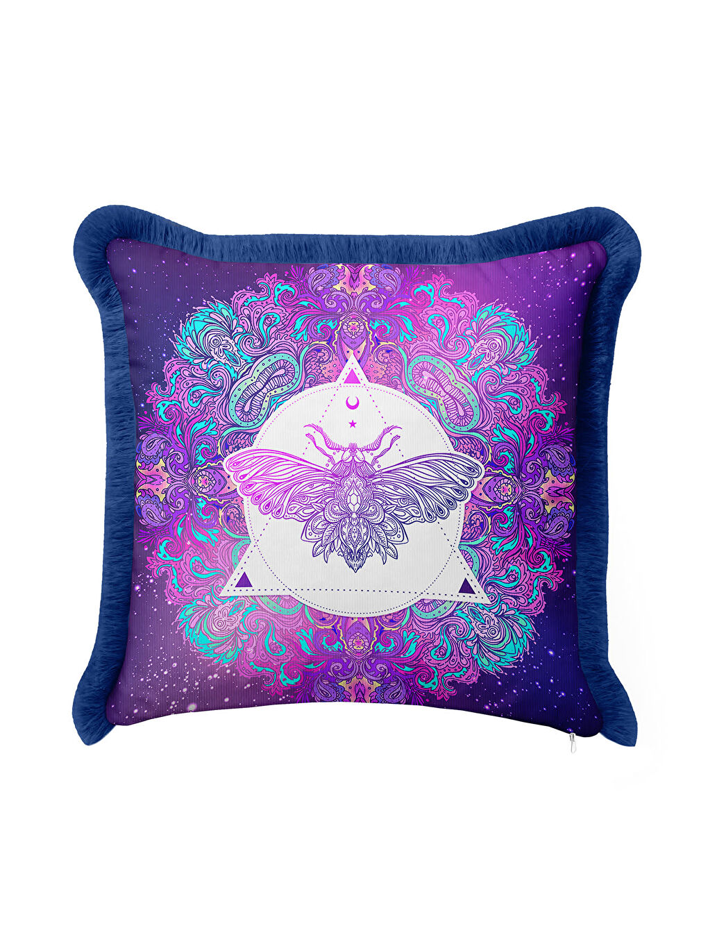 Karışık Mistik Mandala Saçaklı Yastık Kılıfı - Efsunlu Bohem Mor Lacivert Püsküllü Kırlent Kılıfı-1