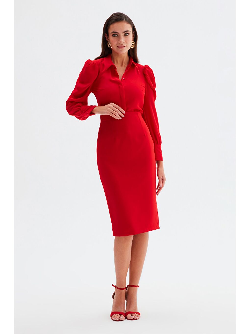 Düz Kalem Etek - Kırmızı-2