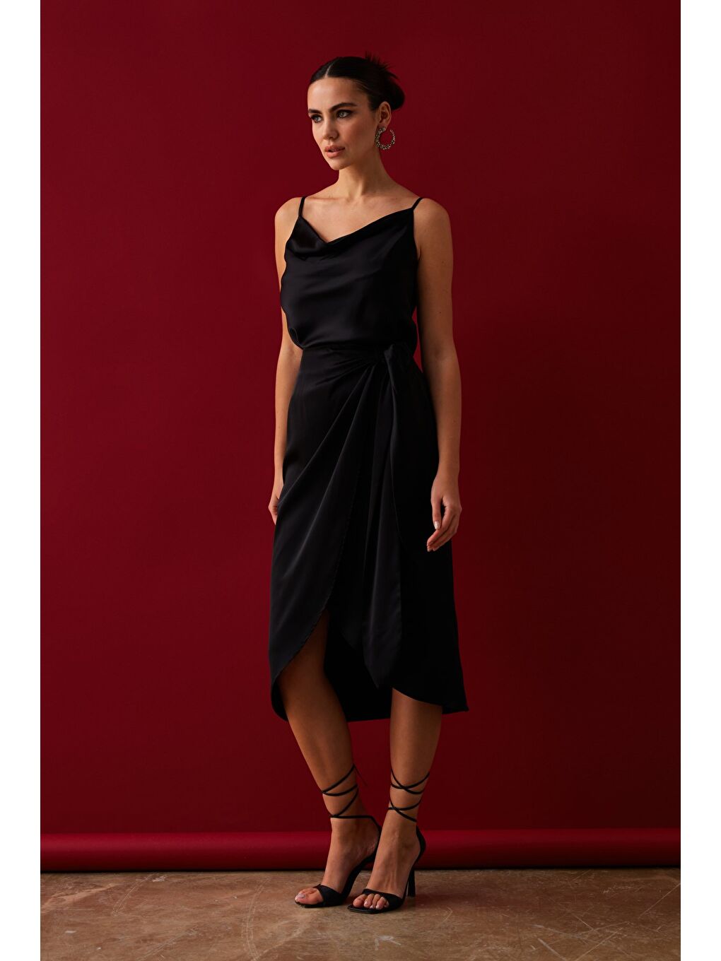 Bağlama Detaylı Kruvaze Etek - Siyah-3