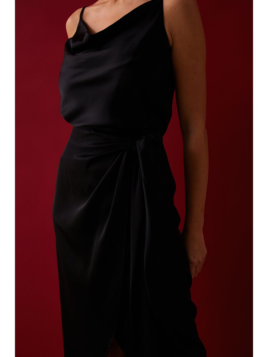 Bağlama Detaylı Kruvaze Etek - Siyah-5