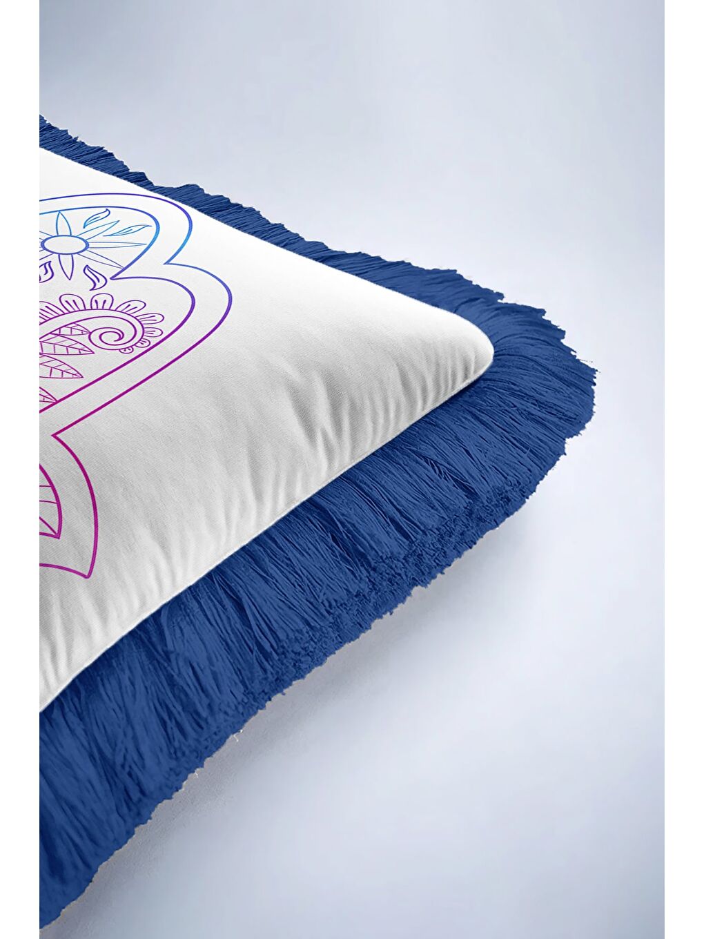 Karışık Mandala Meditasyon Figürlü Saçaklı Yastık Kılıfı - Spiritüel Bohem Mor Mavi Püsküllü Kırlent Kılıfı-6