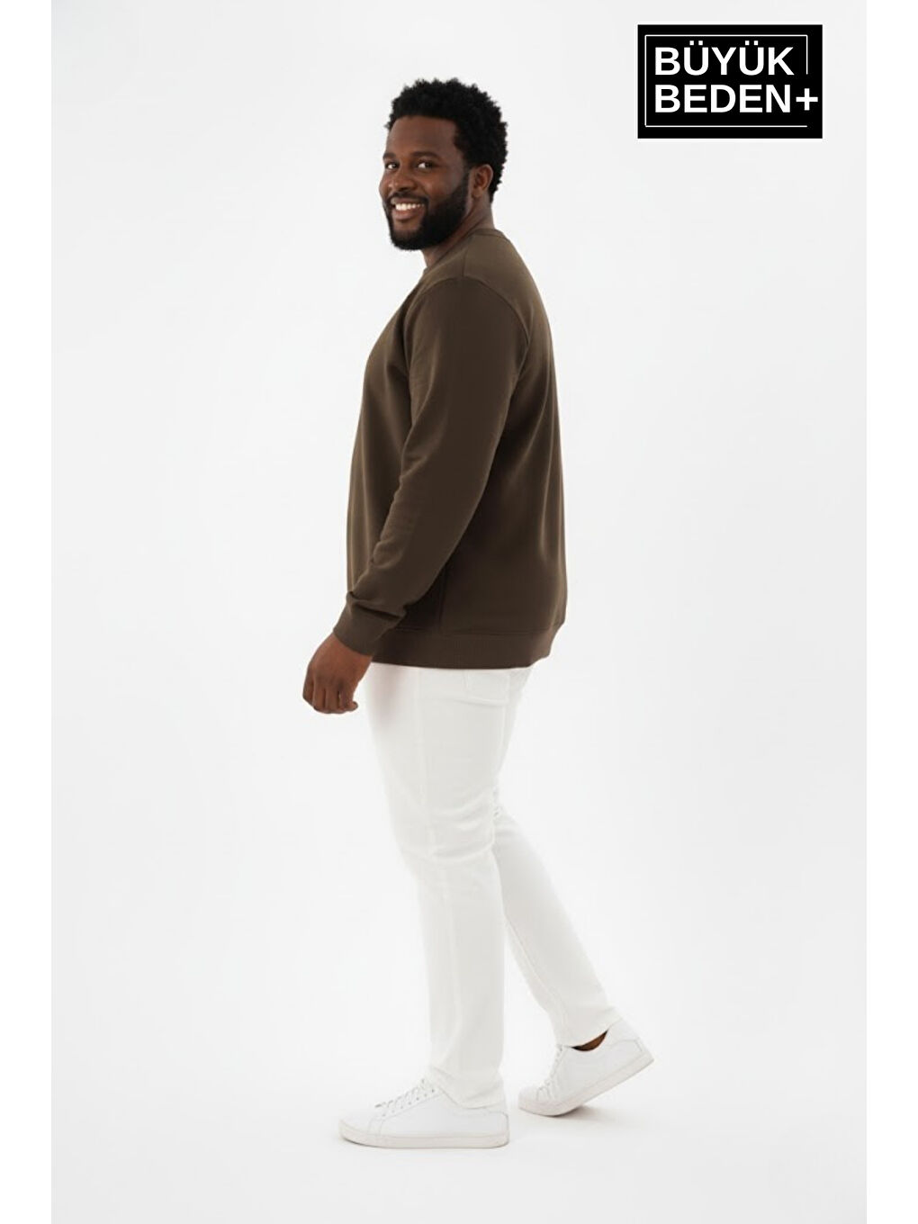 Haki Erkek  Bisiklet Yaka İnce Büyük Beden Sweatshirt – Regular Fit %64 Pamuklu SPR26BSW956-1