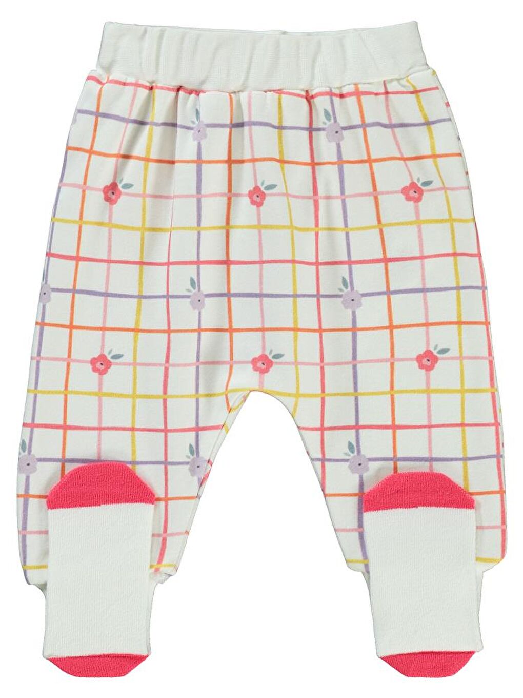 Ekru Baby Kareli Çiçek Baskılı 1-6 Ay Tek Alt Bebe-1