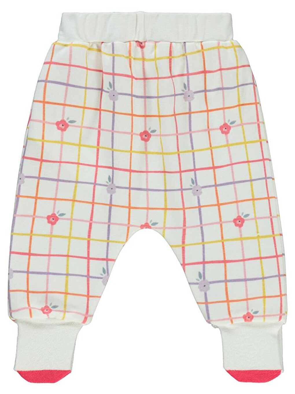 Ekru Baby Kareli Çiçek Baskılı 1-6 Ay Tek Alt Bebe-2