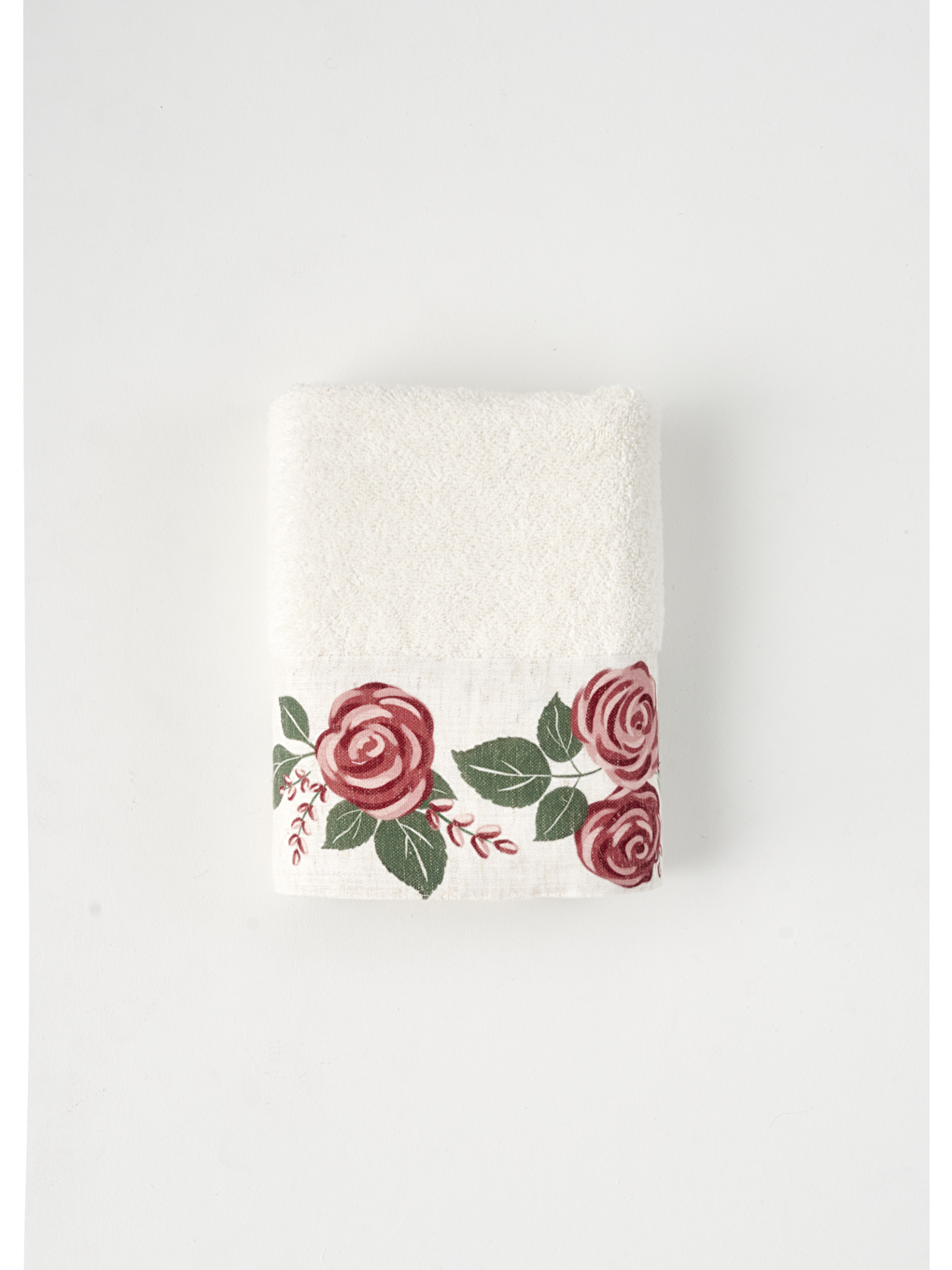 Ekru %100 Pamuk Rose Baskılı El Havlusu Krem (30x50 cm)