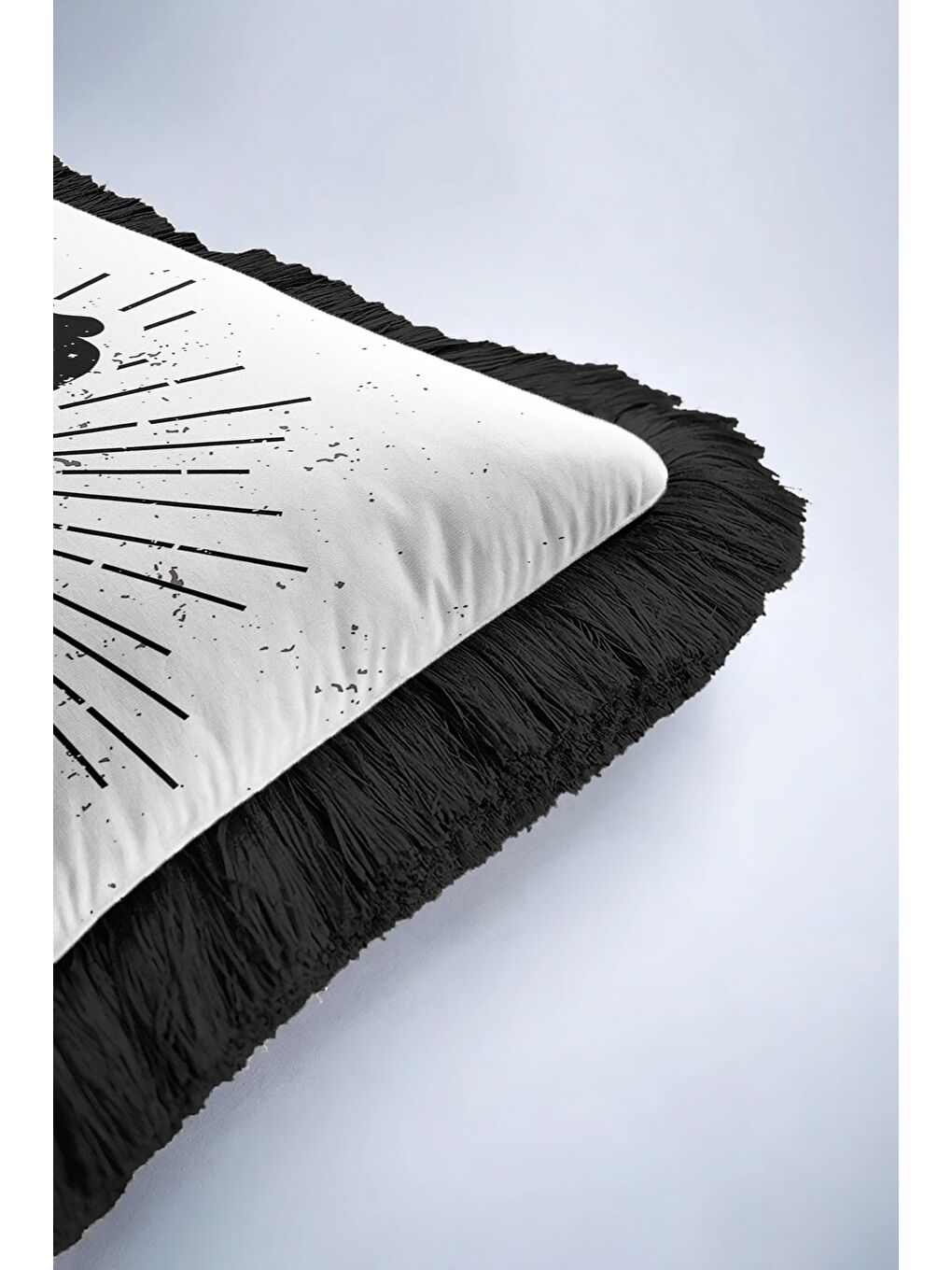 Karışık Meditatif Enerji Saçaklı Yastık Kılıfı - Yoga Temalı Modern Siyah Beyaz Püsküllü Kırlent Kılıfı-6