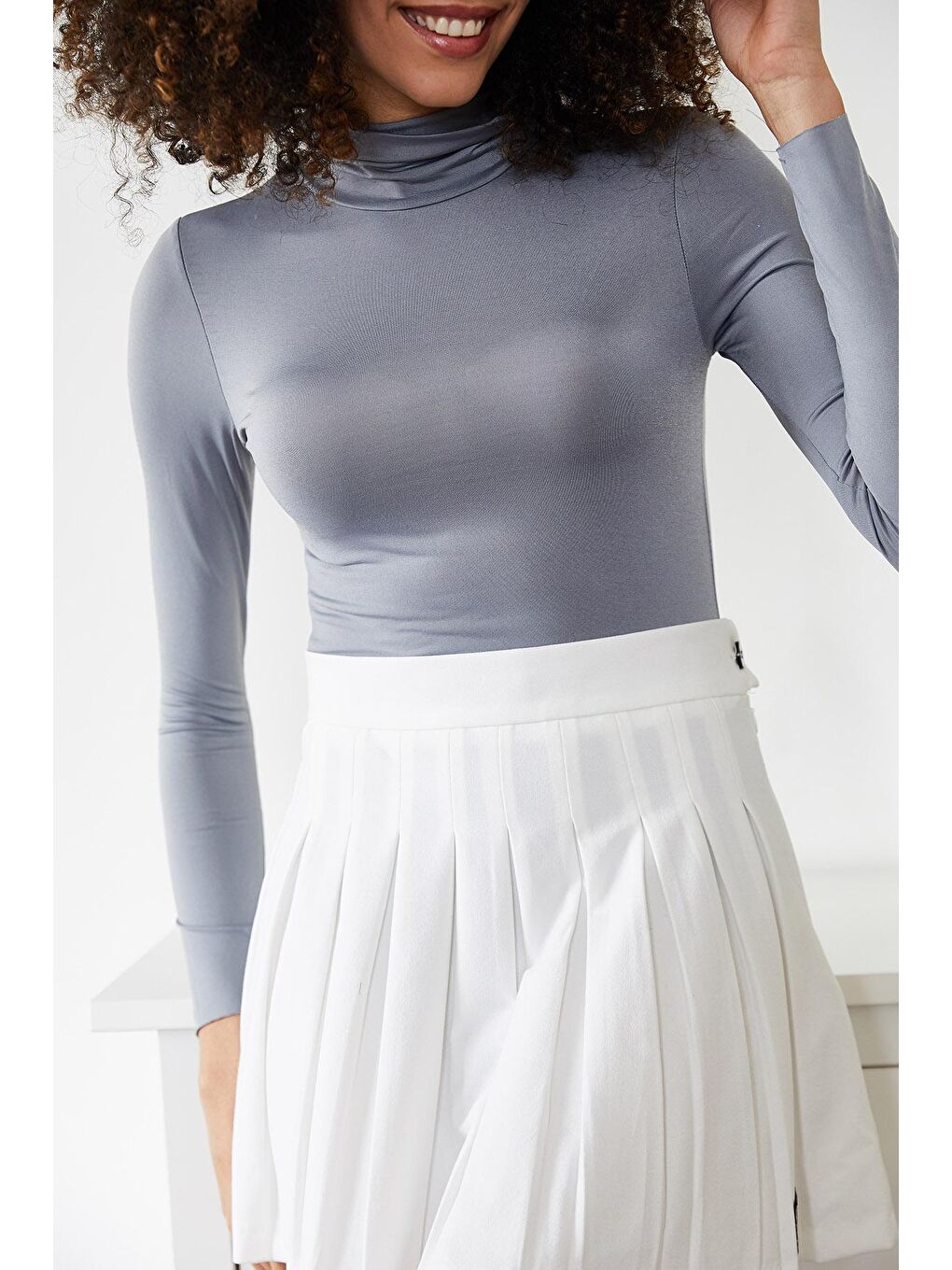 Gri Balıkçı Yaka Çıtçıtlı Örme Body 2KXK2-45667-03