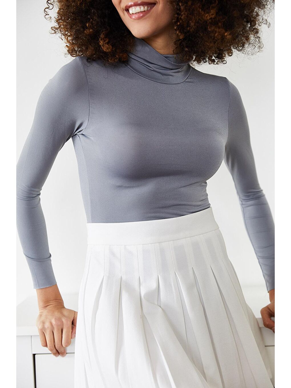 Gri Balıkçı Yaka Çıtçıtlı Örme Body 2KXK2-45667-03-2