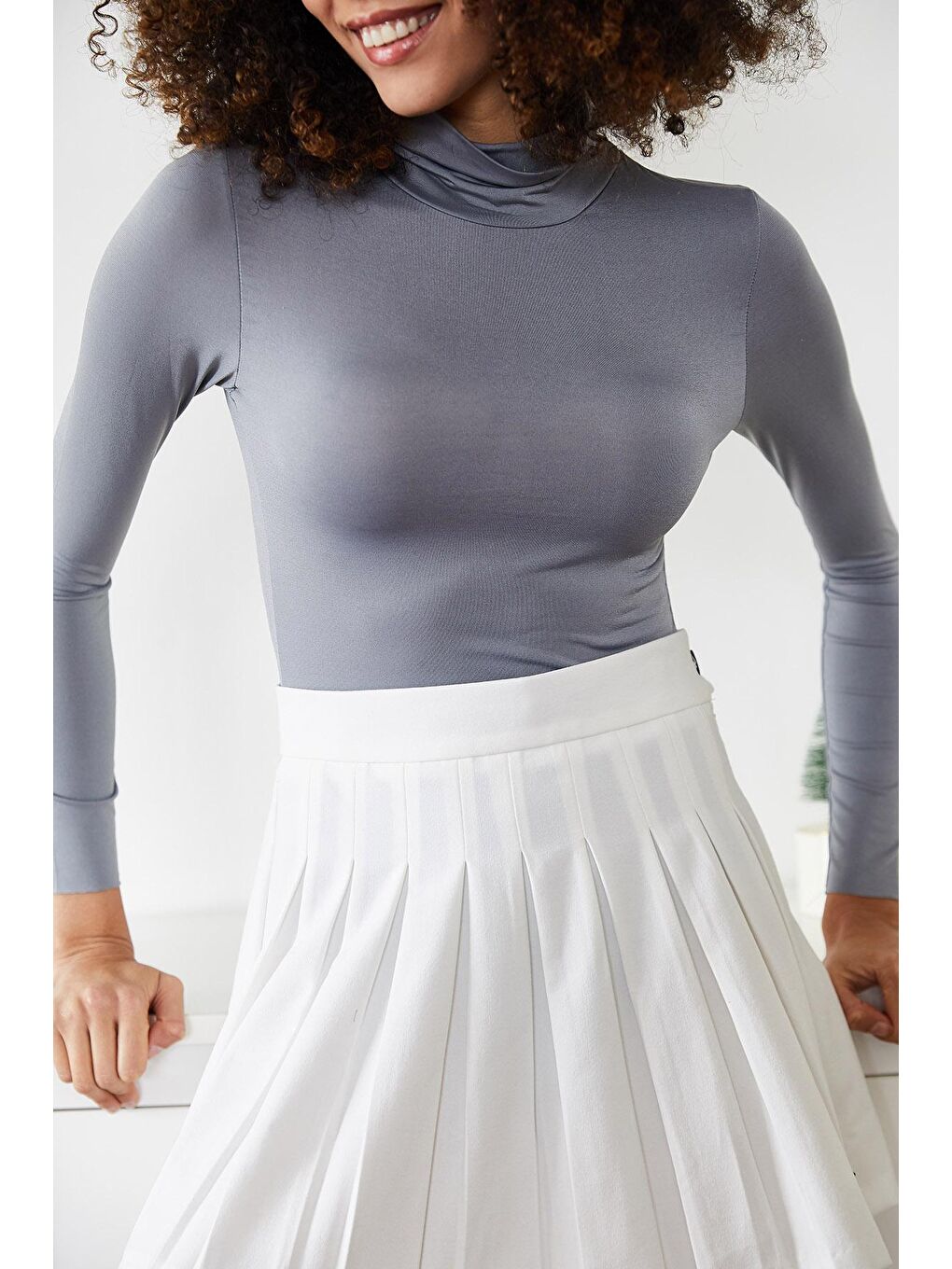 Gri Balıkçı Yaka Çıtçıtlı Örme Body 2KXK2-45667-03-3