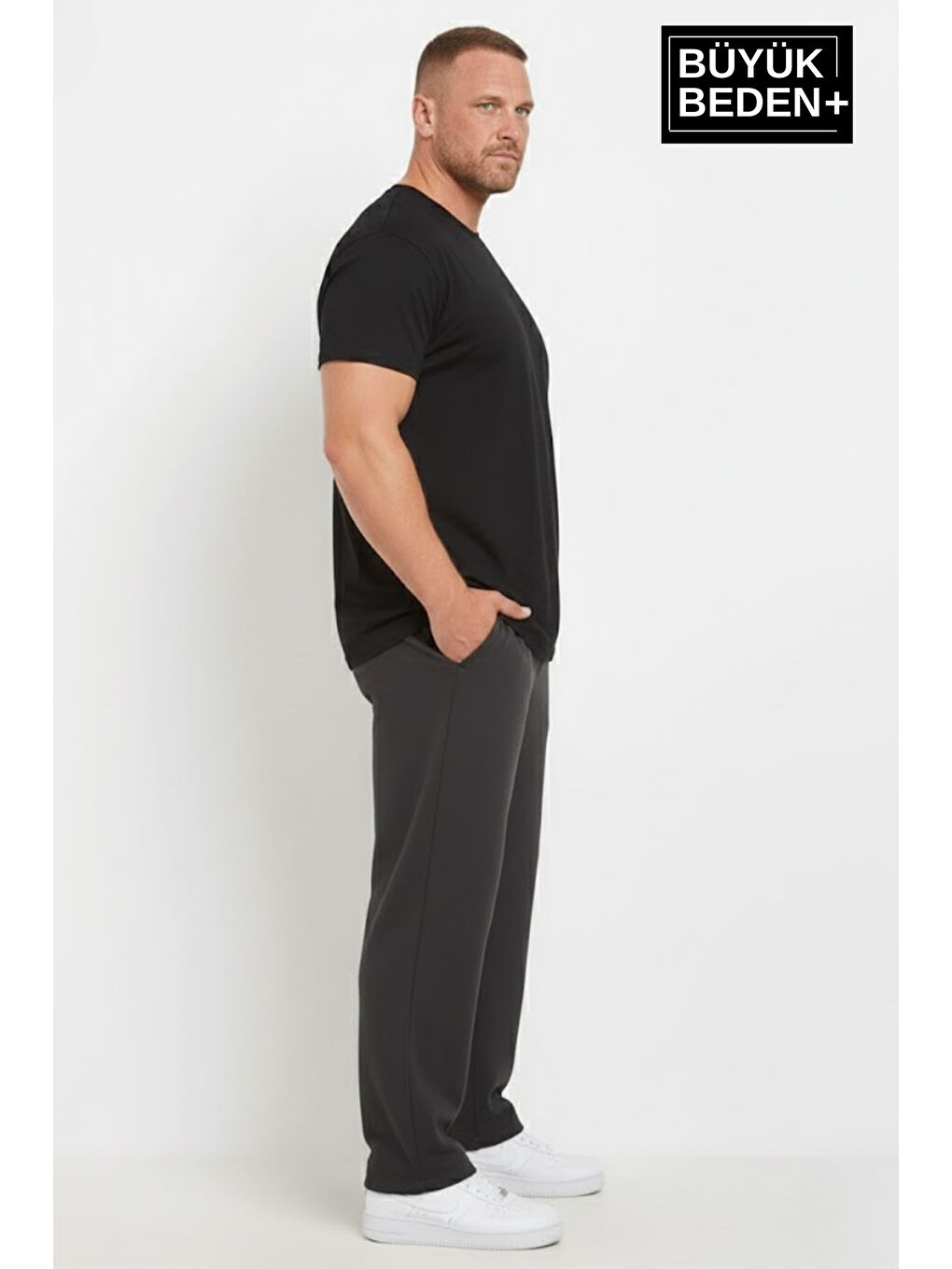 Gri Erkek Büyük Beden Rahat Kalıp Paça Reçmeli İnce Eşofman Altı SPR26BEA952-1