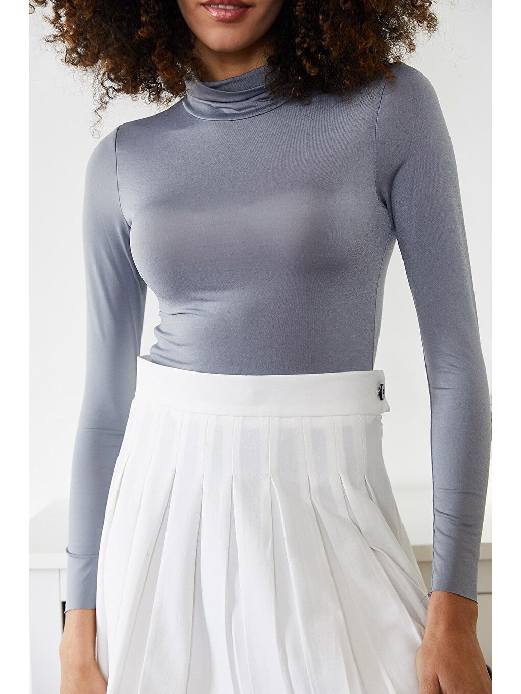 Gri Balıkçı Yaka Çıtçıtlı Örme Body 2KXK2-45667-03-4