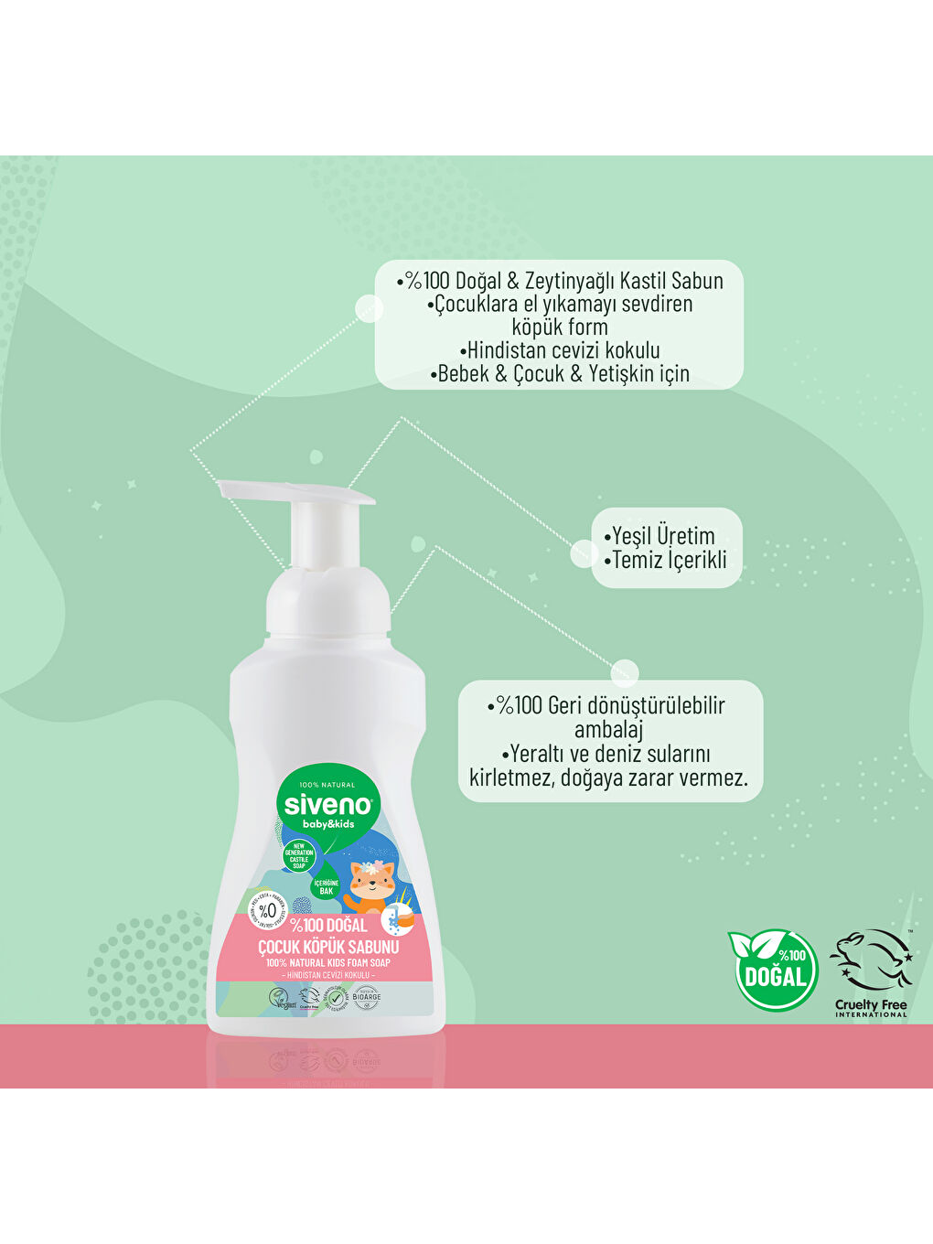 %100 Doğal Çocuk Köpük Kastil Sabun Zeytinyağlı Yoğun Nemlendirici Arındırıcı Bitkisel Vegan 250 ml-4
