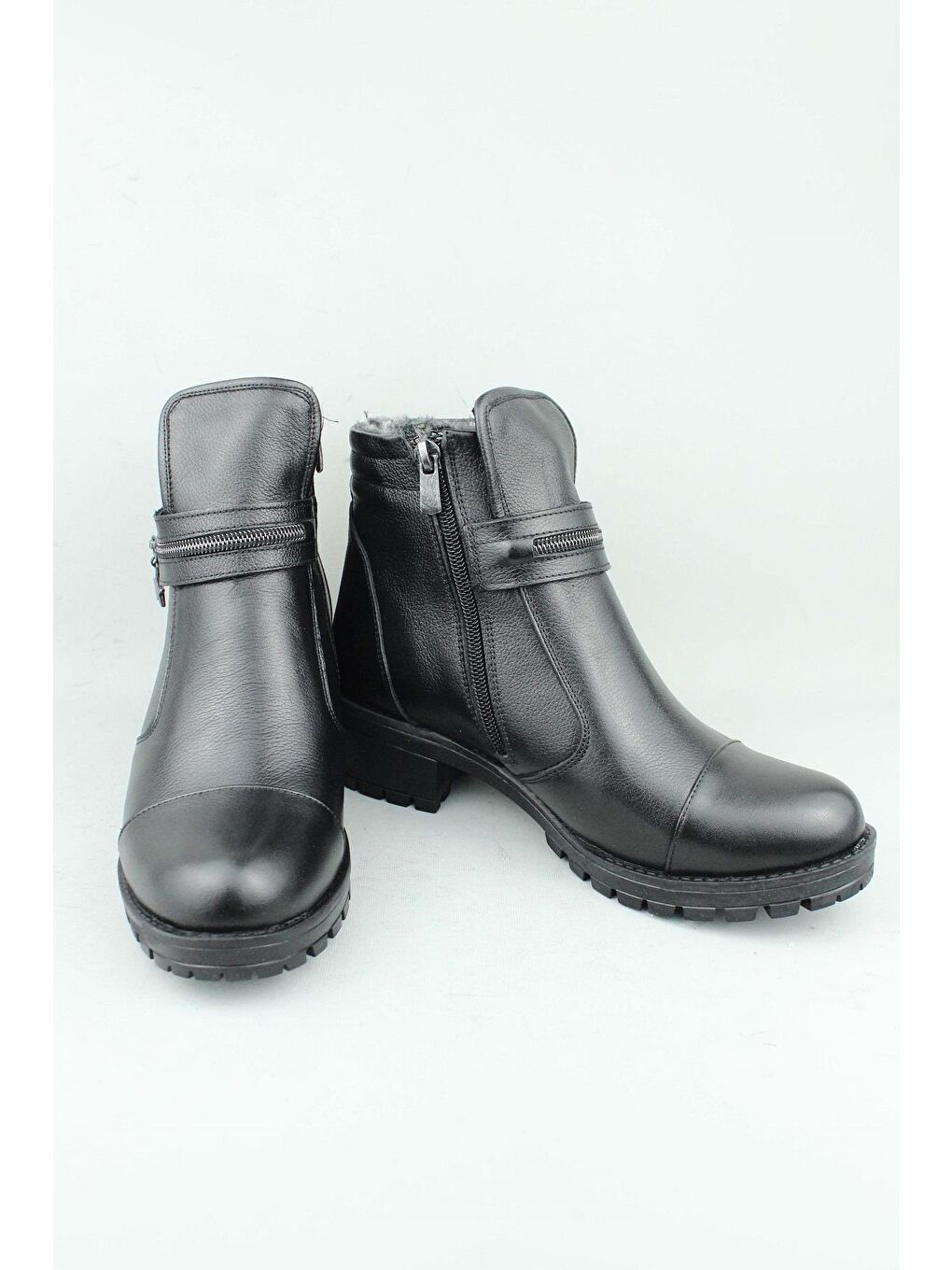 Siyah 188.836/Cf Hakiki Deri Topuklu Yandan Fermuarlı Kışlık Bot Kadın-2