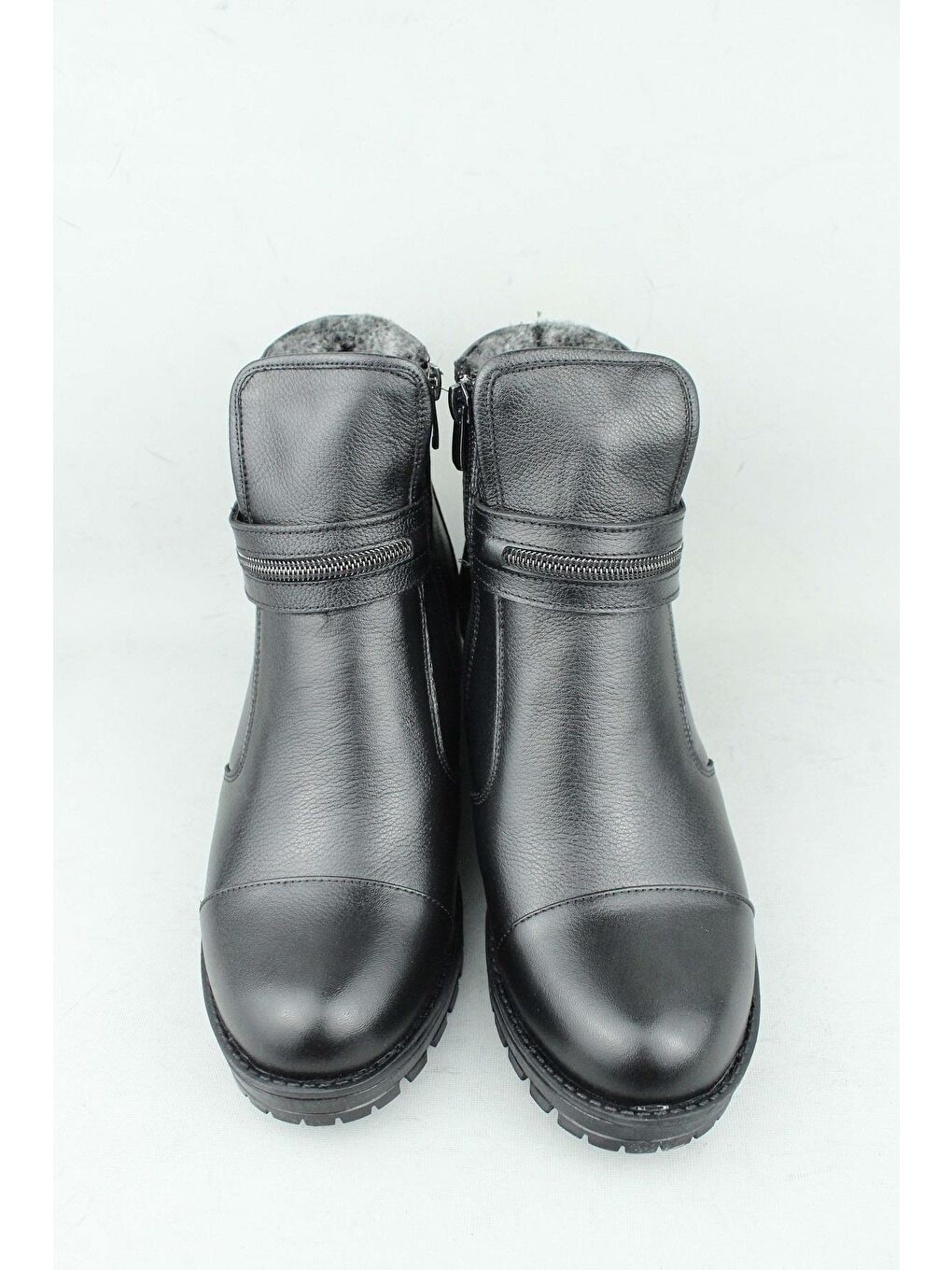 Siyah 188.836/Cf Hakiki Deri Topuklu Yandan Fermuarlı Kışlık Bot Kadın-3