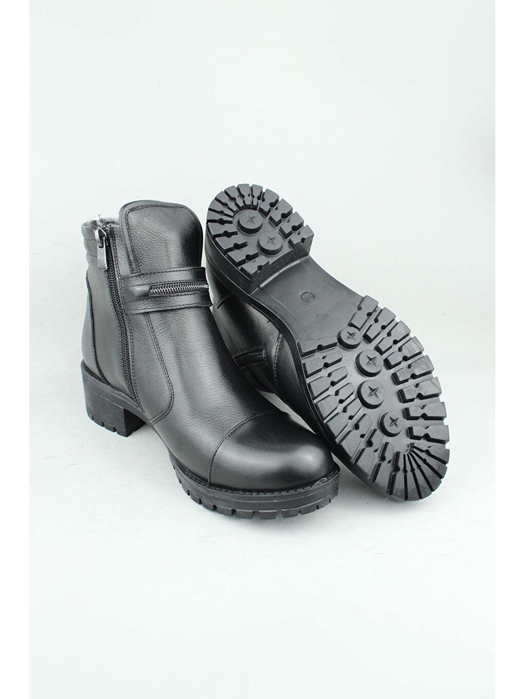 Siyah 188.836/Cf Hakiki Deri Topuklu Yandan Fermuarlı Kışlık Bot Kadın-4