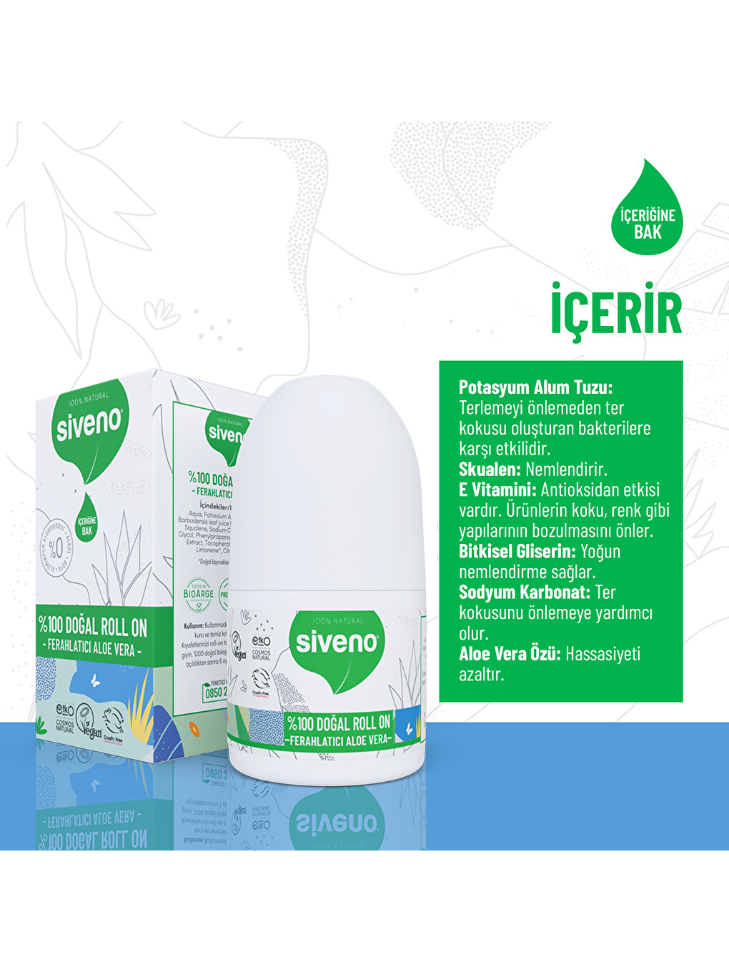 %100 Doğal Roll-On Aloe Vera Deodorant Ter Kokusu Önleyici Bitkisel Lekesiz Vegan 50 ml-3