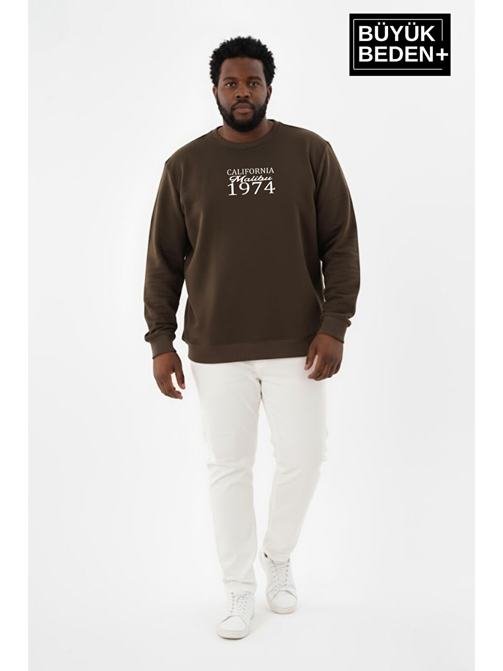 Haki Erkek Büyük Beden California 1974 Baskılı Bisilet Yaka İnce Sweatshirt SPR26BSW956-2