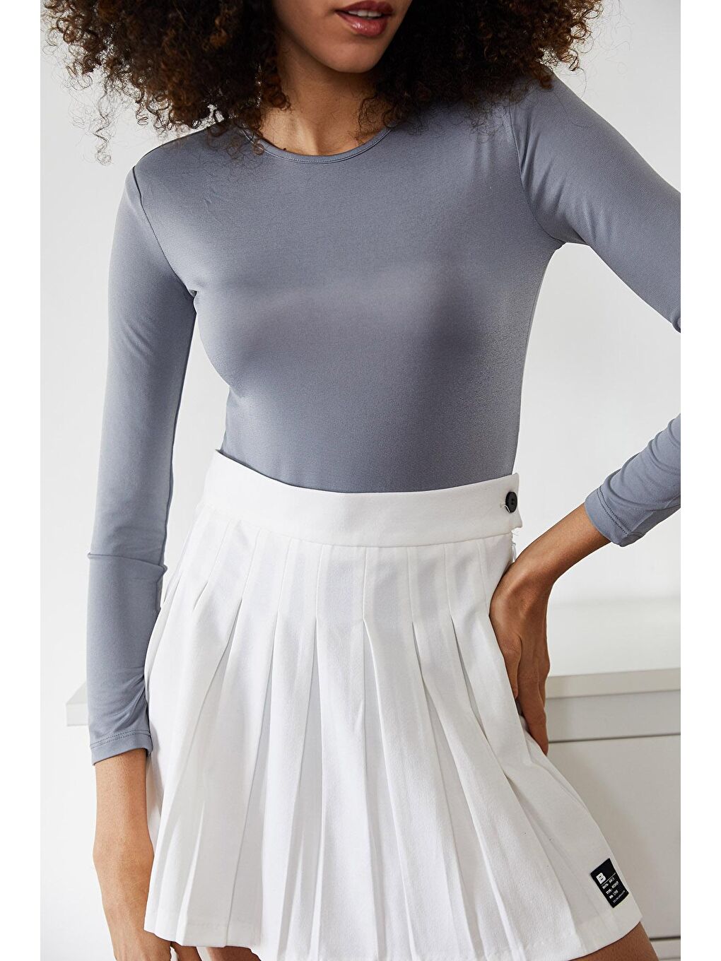 Gri Bisiklet Yaka Çıtçıtlı Örme Body 2KXK2-45666-03