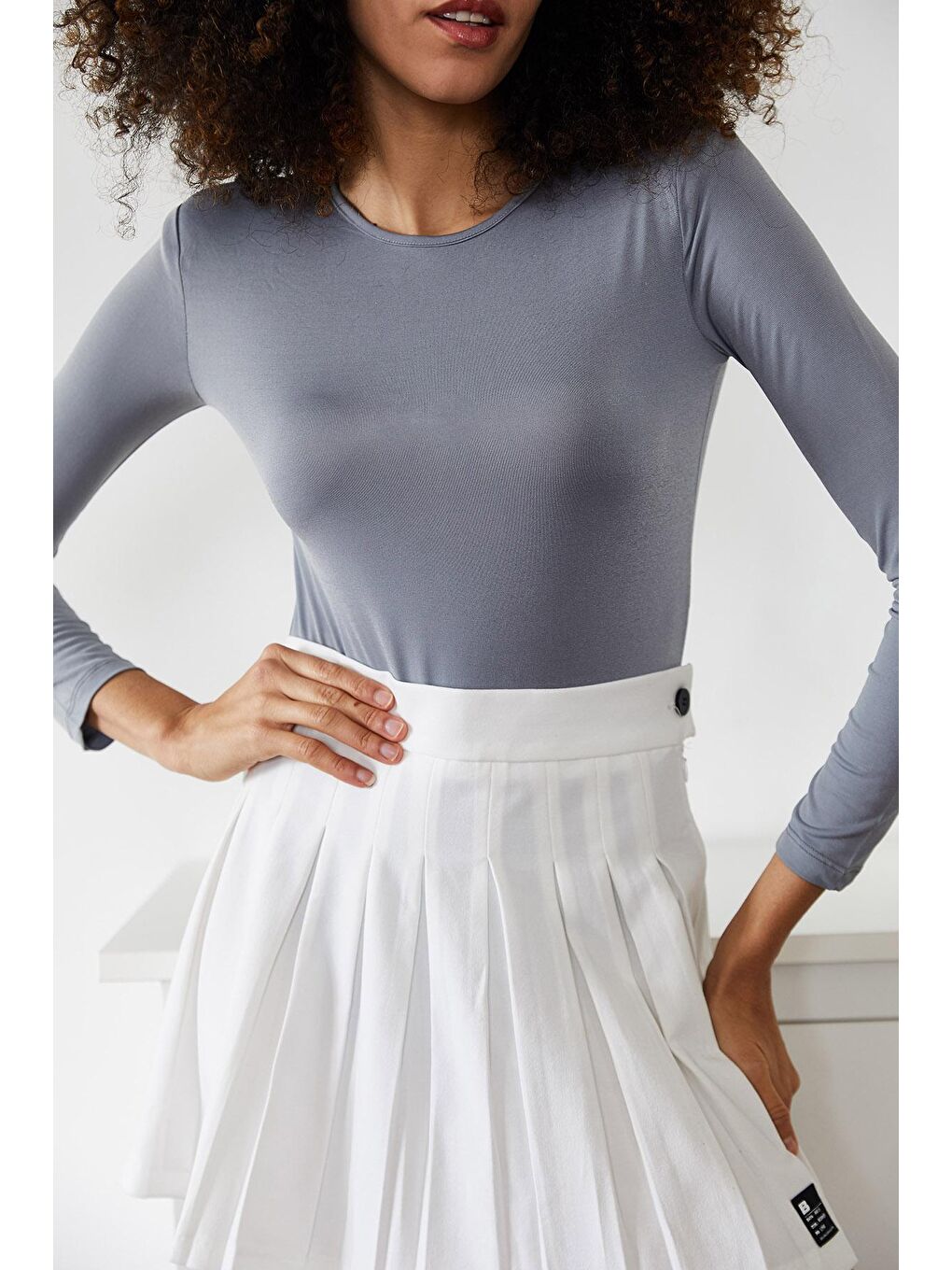 Gri Bisiklet Yaka Çıtçıtlı Örme Body 2KXK2-45666-03-1