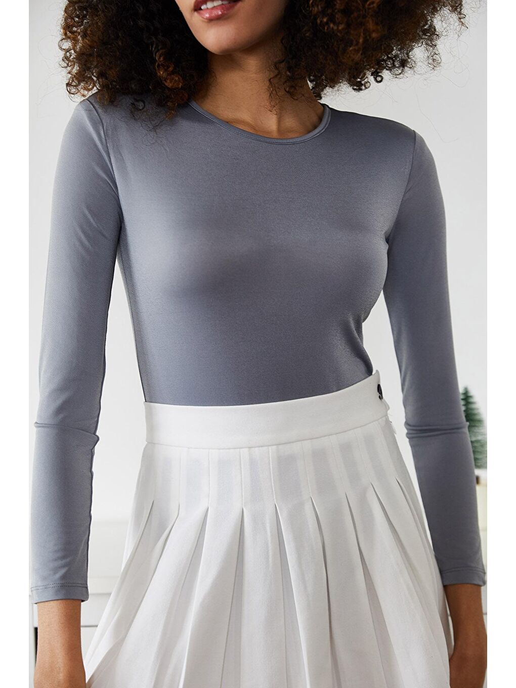 Gri Bisiklet Yaka Çıtçıtlı Örme Body 2KXK2-45666-03-3