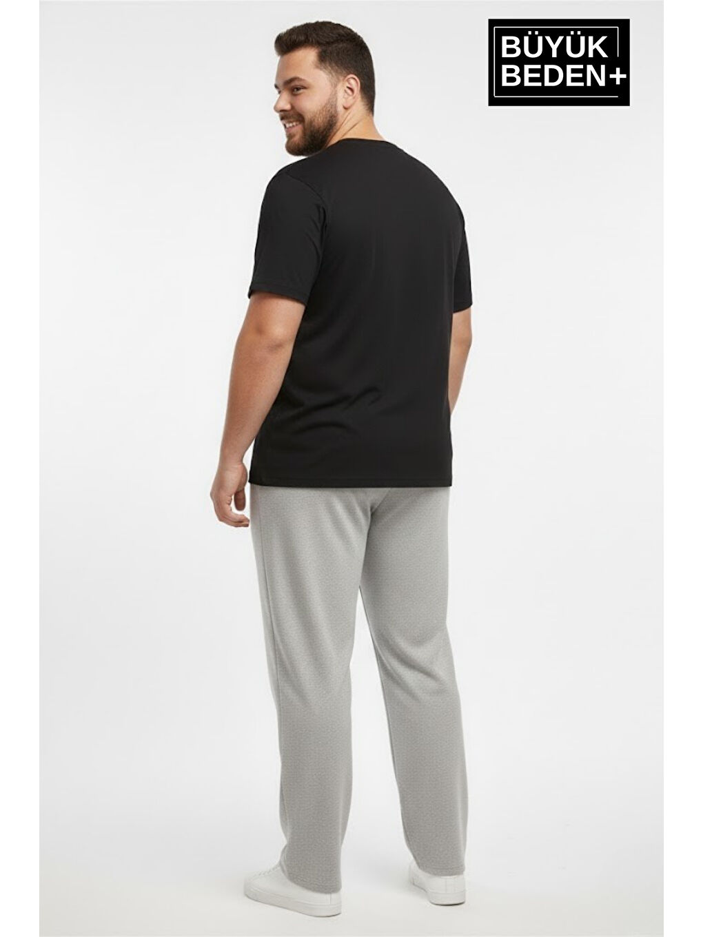 Gri Erkek Büyük Beden Rahat Kesim Paça Reçme AR Baskılı İnce Eşofman Altı SPR26EA952-1-1