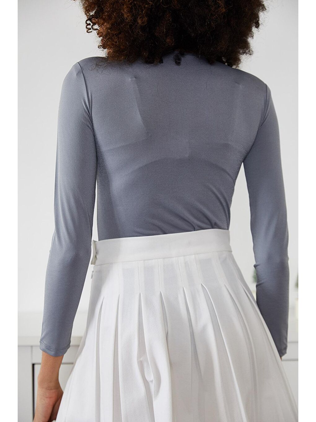 Gri Bisiklet Yaka Çıtçıtlı Örme Body 2KXK2-45666-03-4