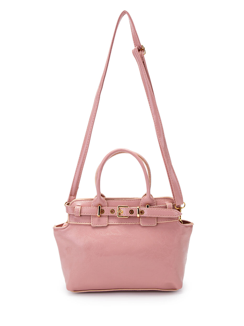 Pembe Kemer Detaylı Suni Deri Kadın Çapraz Çanta Despina Pudra-1