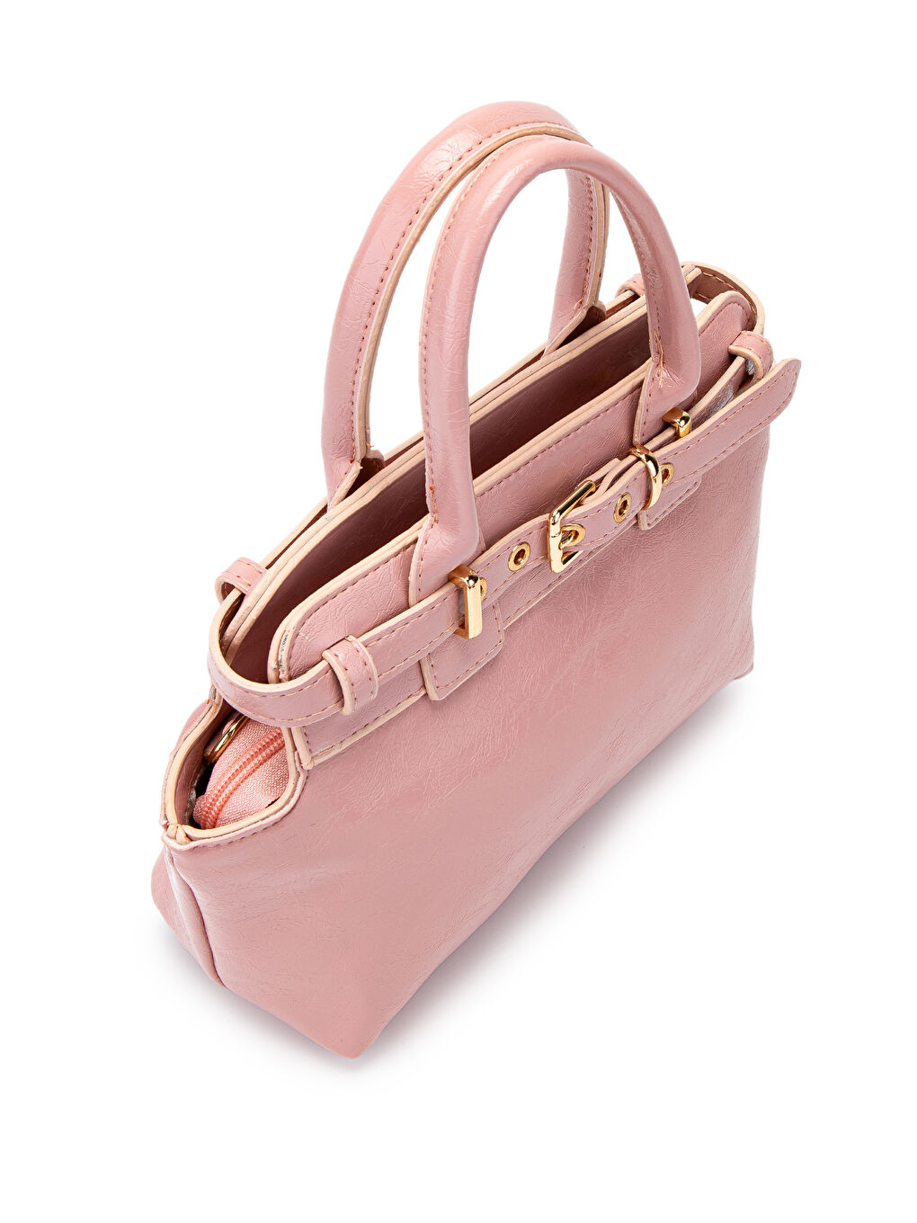 Pembe Kemer Detaylı Suni Deri Kadın Çapraz Çanta Despina Pudra-2