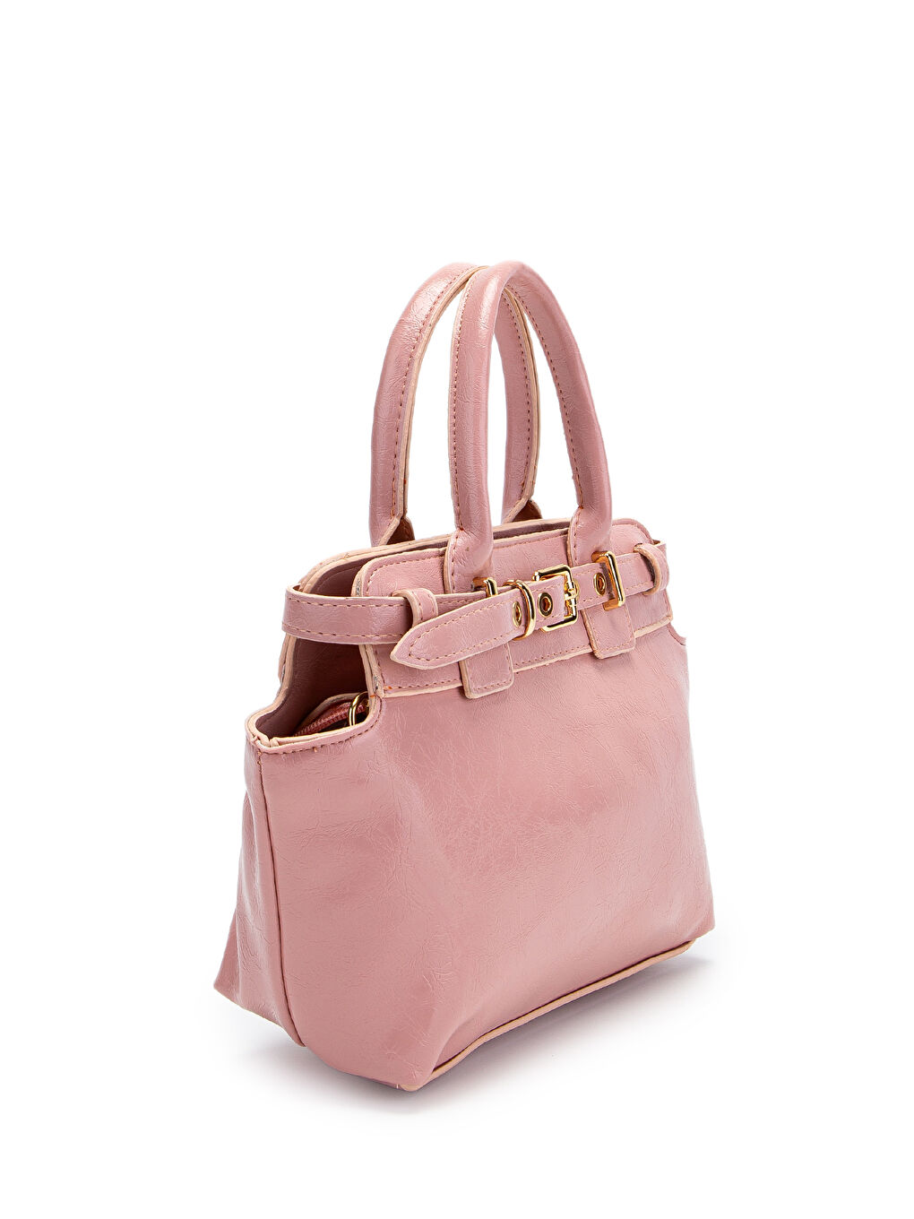 Pembe Kemer Detaylı Suni Deri Kadın Çapraz Çanta Despina Pudra-3