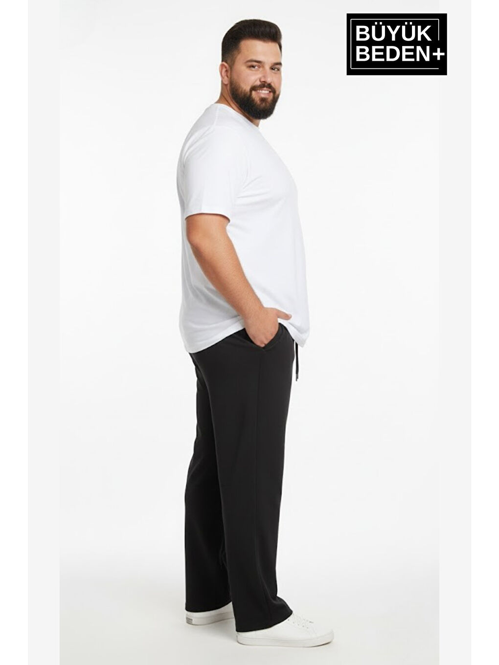 Siyah Erkek Büyük Beden Rahat Kalıp Paça Reçmeli İnce Eşofman Altı SPR26BEA952-1