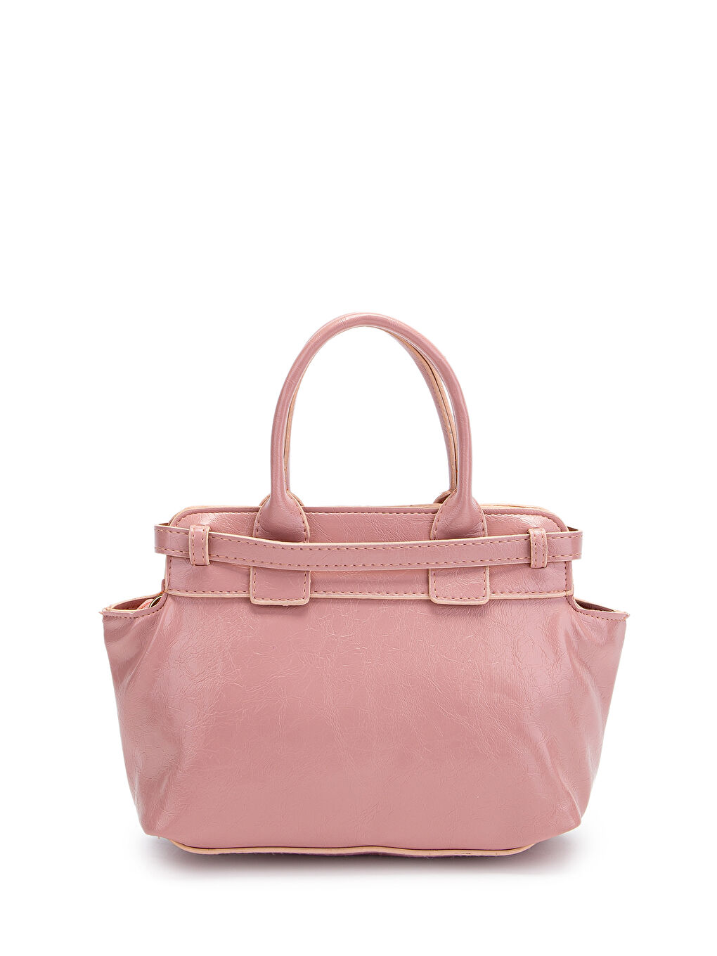 Pembe Kemer Detaylı Suni Deri Kadın Çapraz Çanta Despina Pudra-5