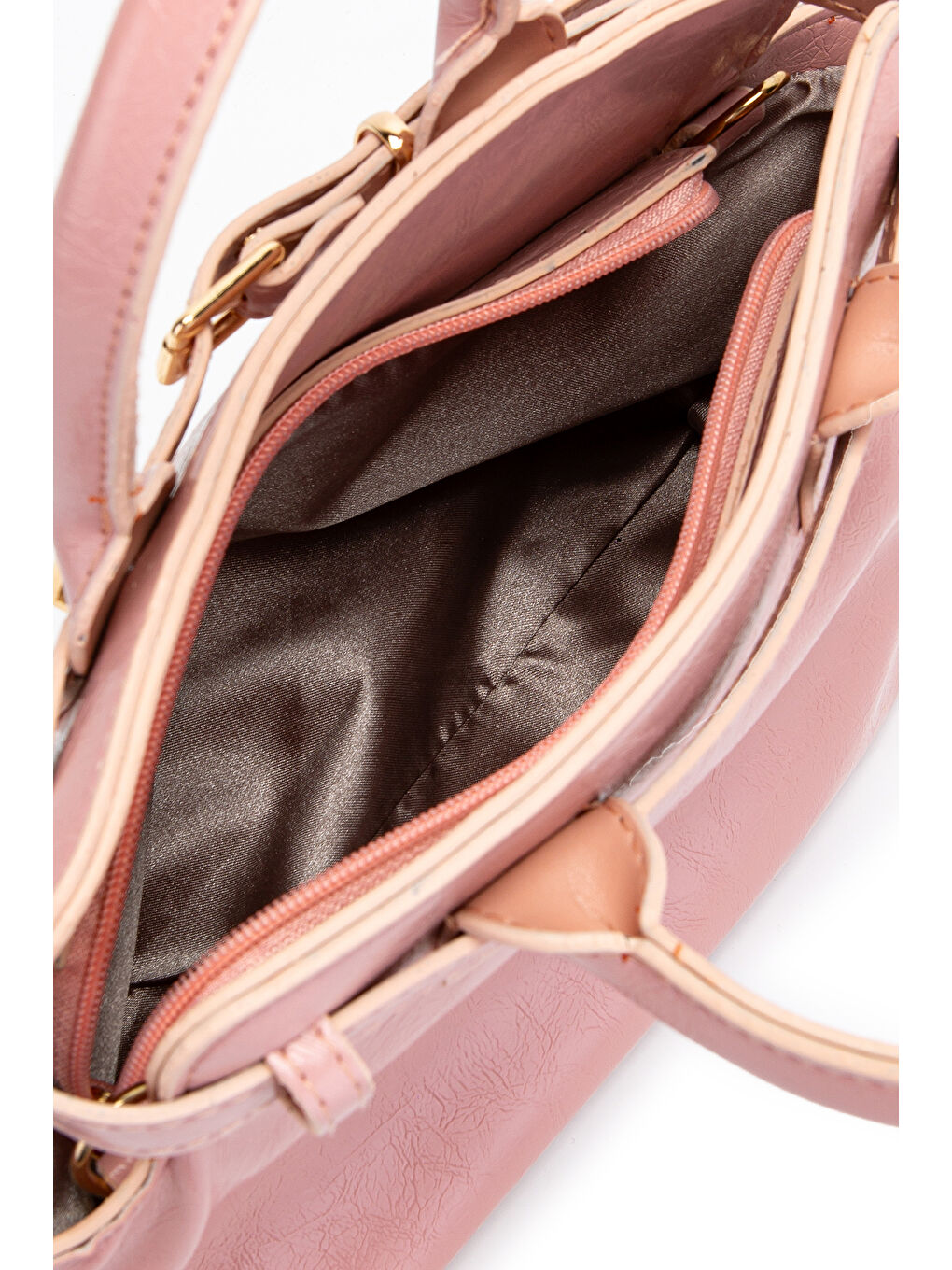 Pembe Kemer Detaylı Suni Deri Kadın Çapraz Çanta Despina Pudra-6