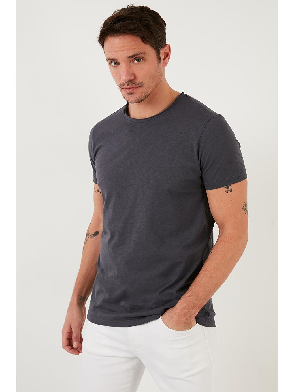 Buratti Antrasit Bisiklet Yaka % 100 Pamuk Slim Fit Basic T Shirt 59020001 - 2