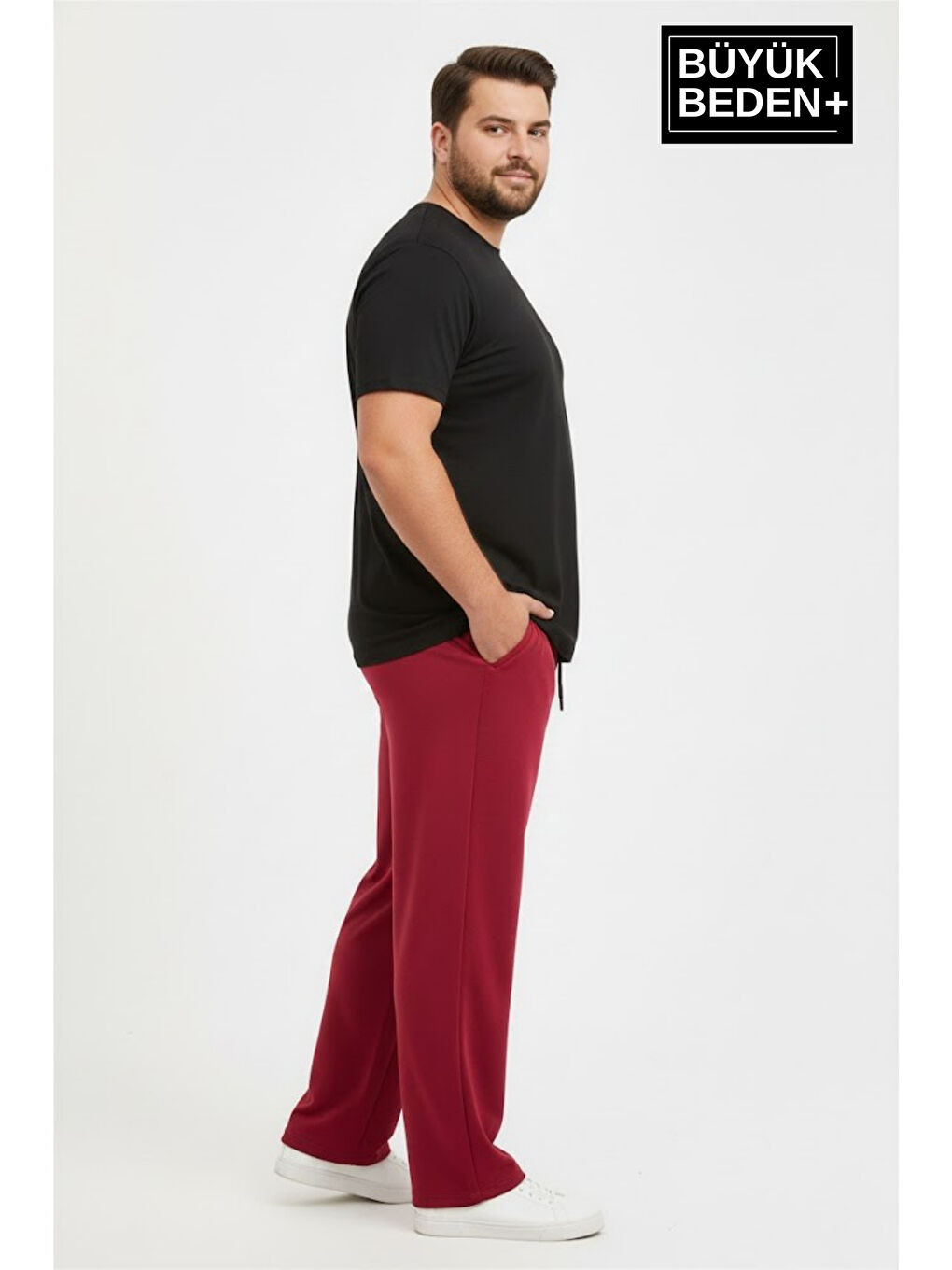 Bordo Erkek Büyük Beden Rahat Kalıp Paça Reçmeli İnce Eşofman Altı SPR26BEA952-1