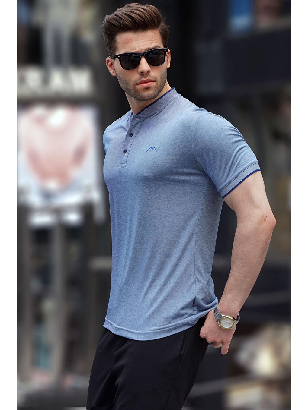 Lacivert Hakim Yaka Erkek Tişört 6107