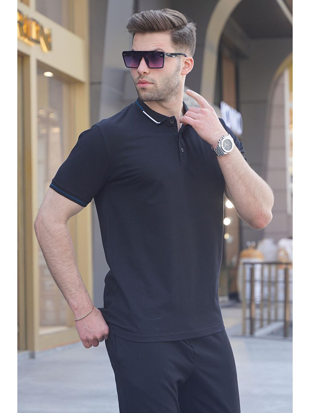 Siyah Polo Yaka Erkek Tişört 6113