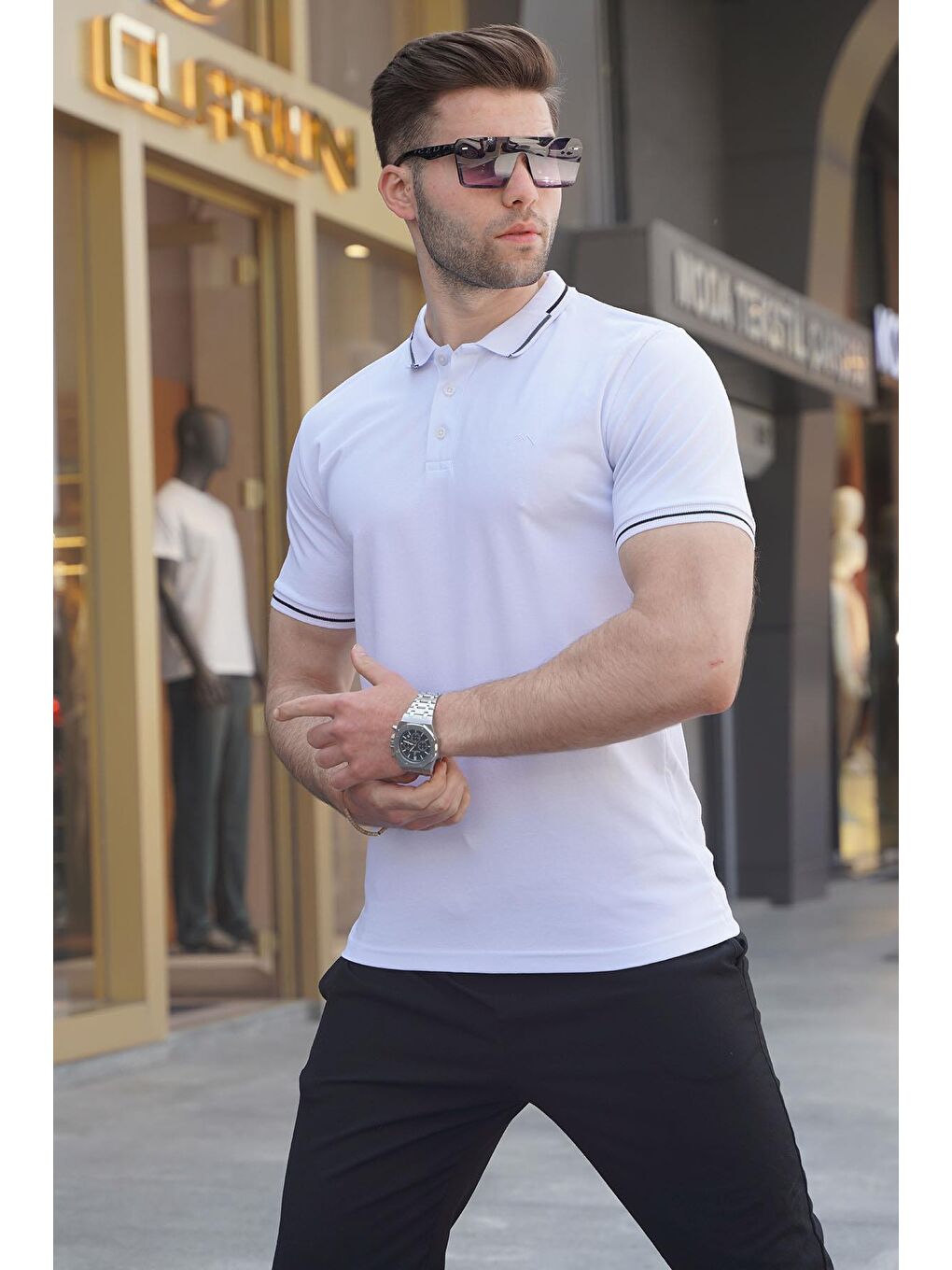 Madmext Beyaz Polo Yaka Erkek Tişört 6113