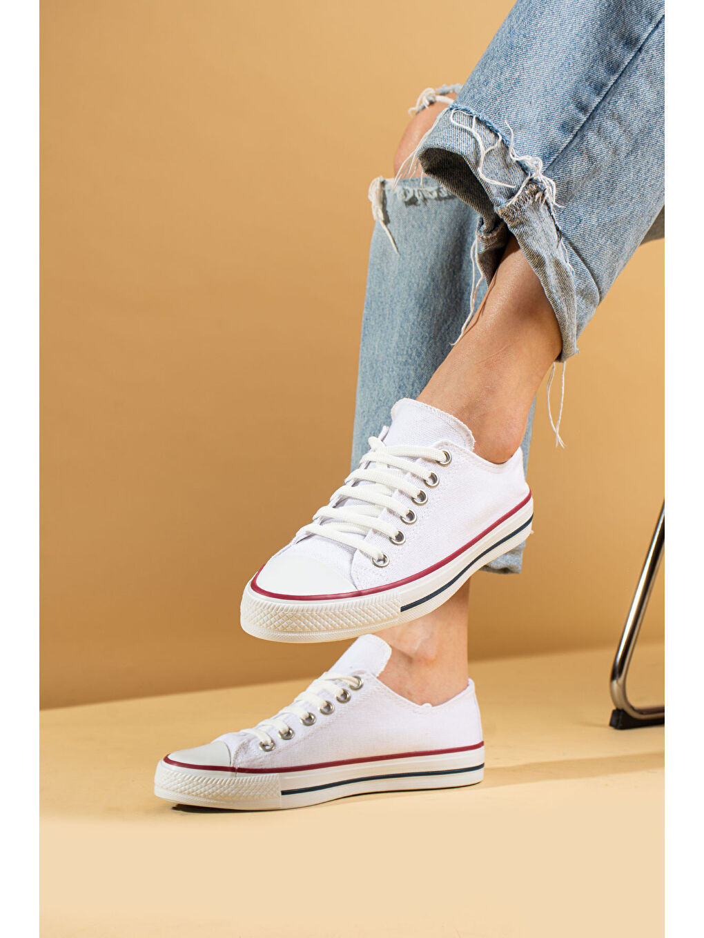 Beyaz Bağcıklı Rahat Taban Keten Kadın Sneaker A3232-20-4