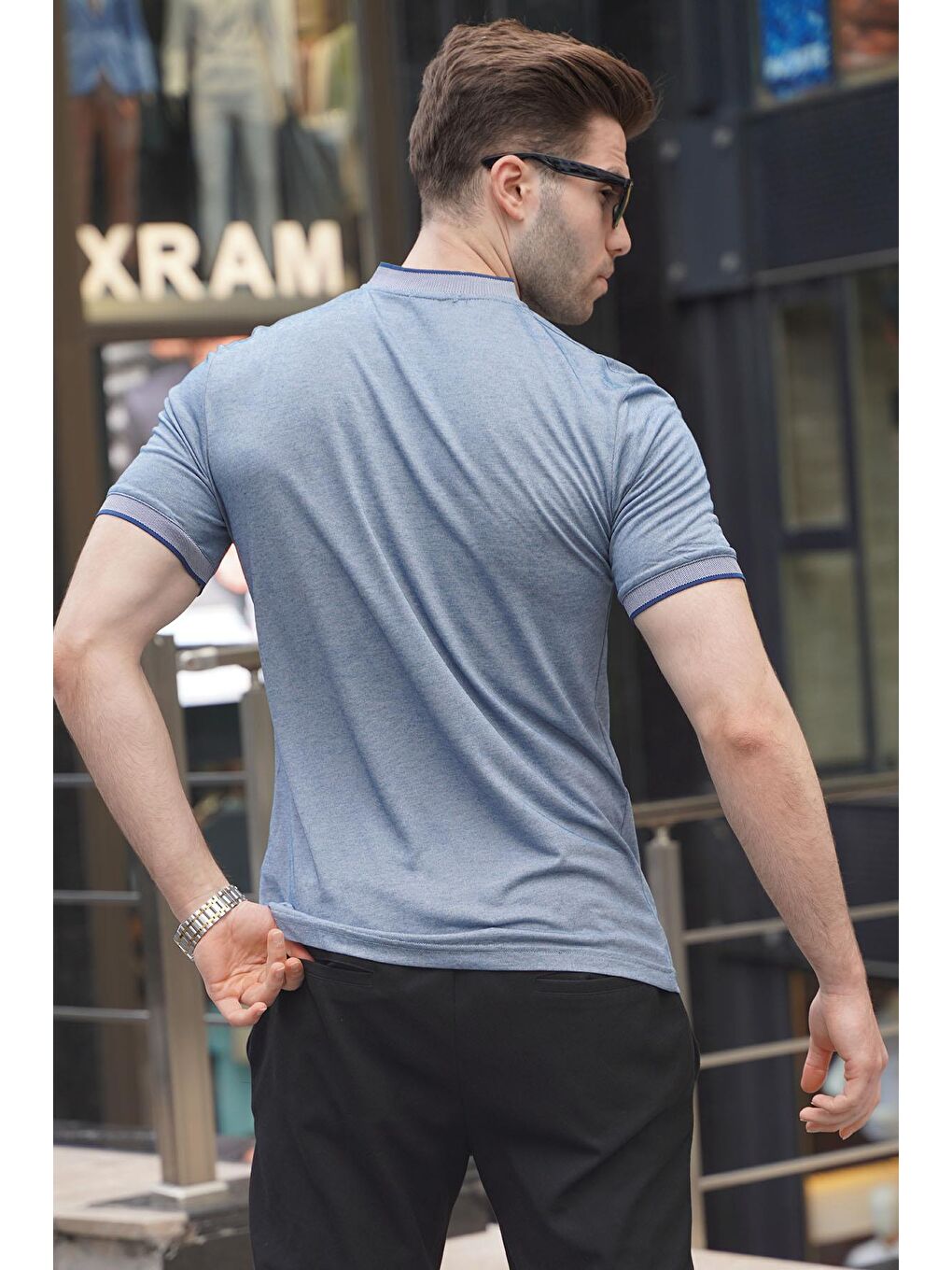 Lacivert Hakim Yaka Erkek Tişört 6107-1