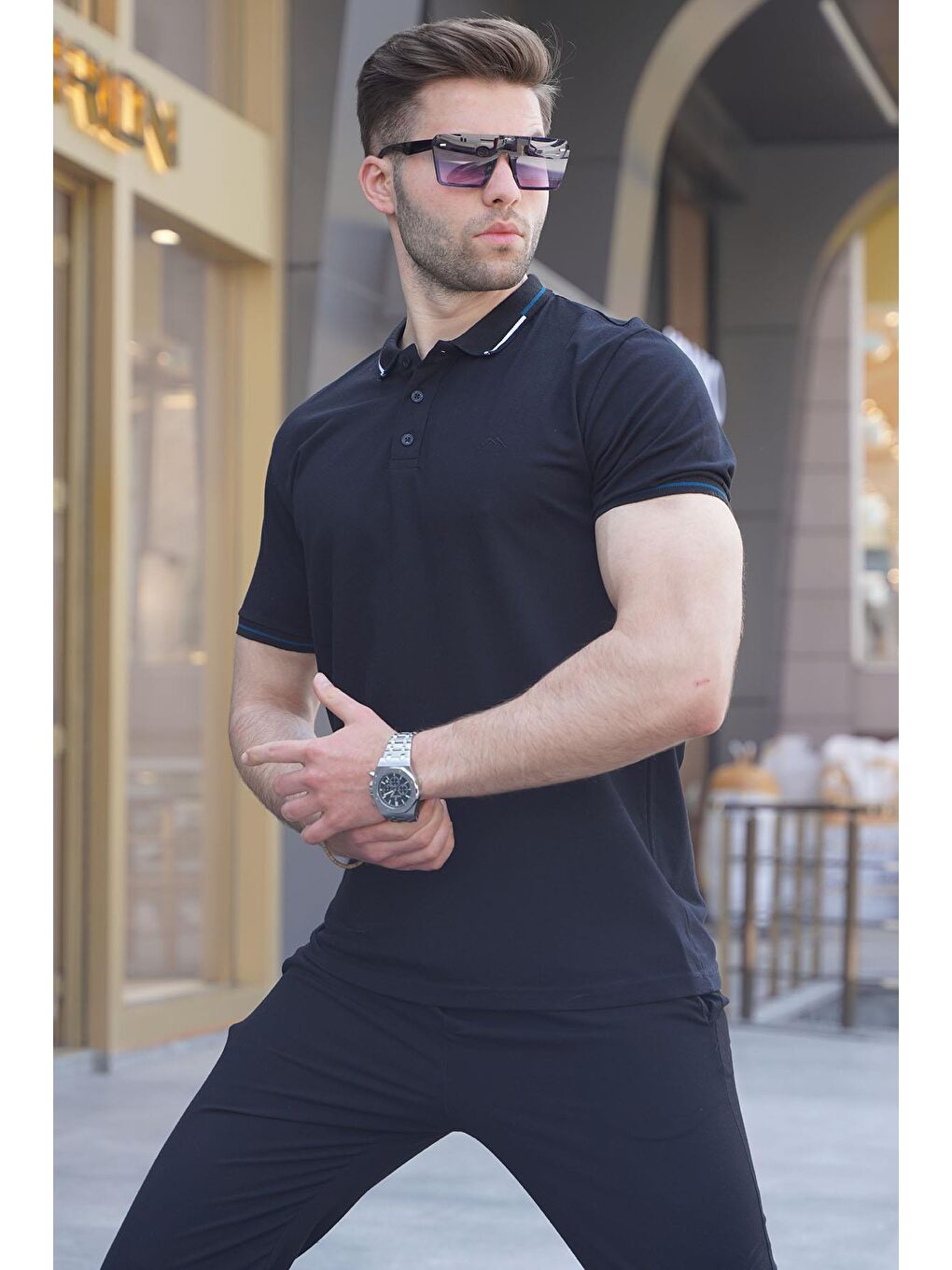 Siyah Polo Yaka Erkek Tişört 6113-1