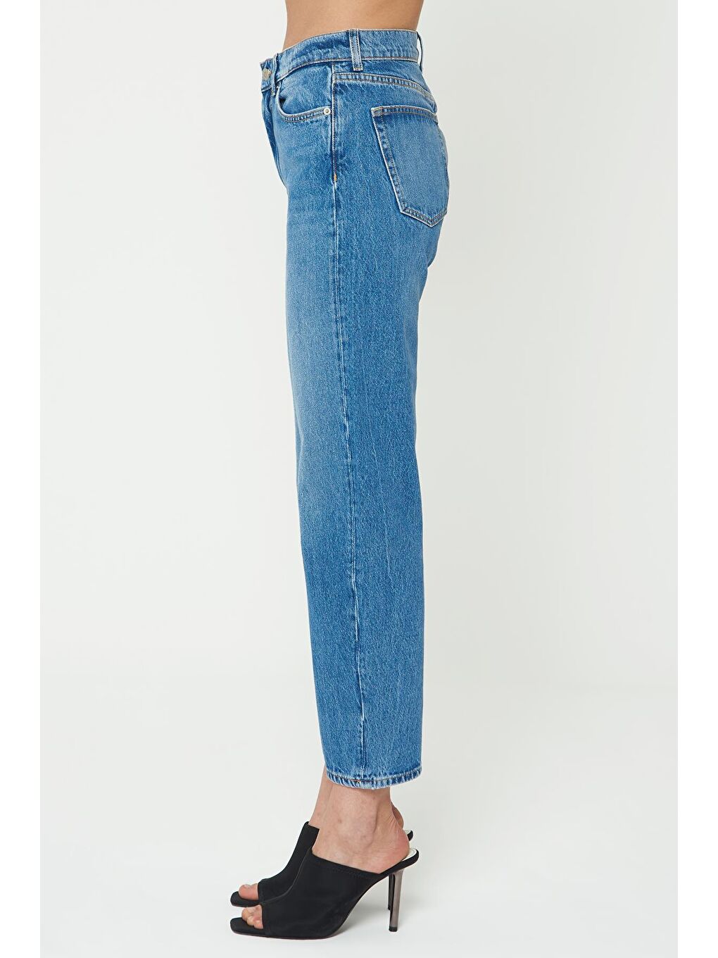 Orta Mavi Barrel Fit Yüksek Bel Fermuarlı Jean Pantolon C 4696-005-2